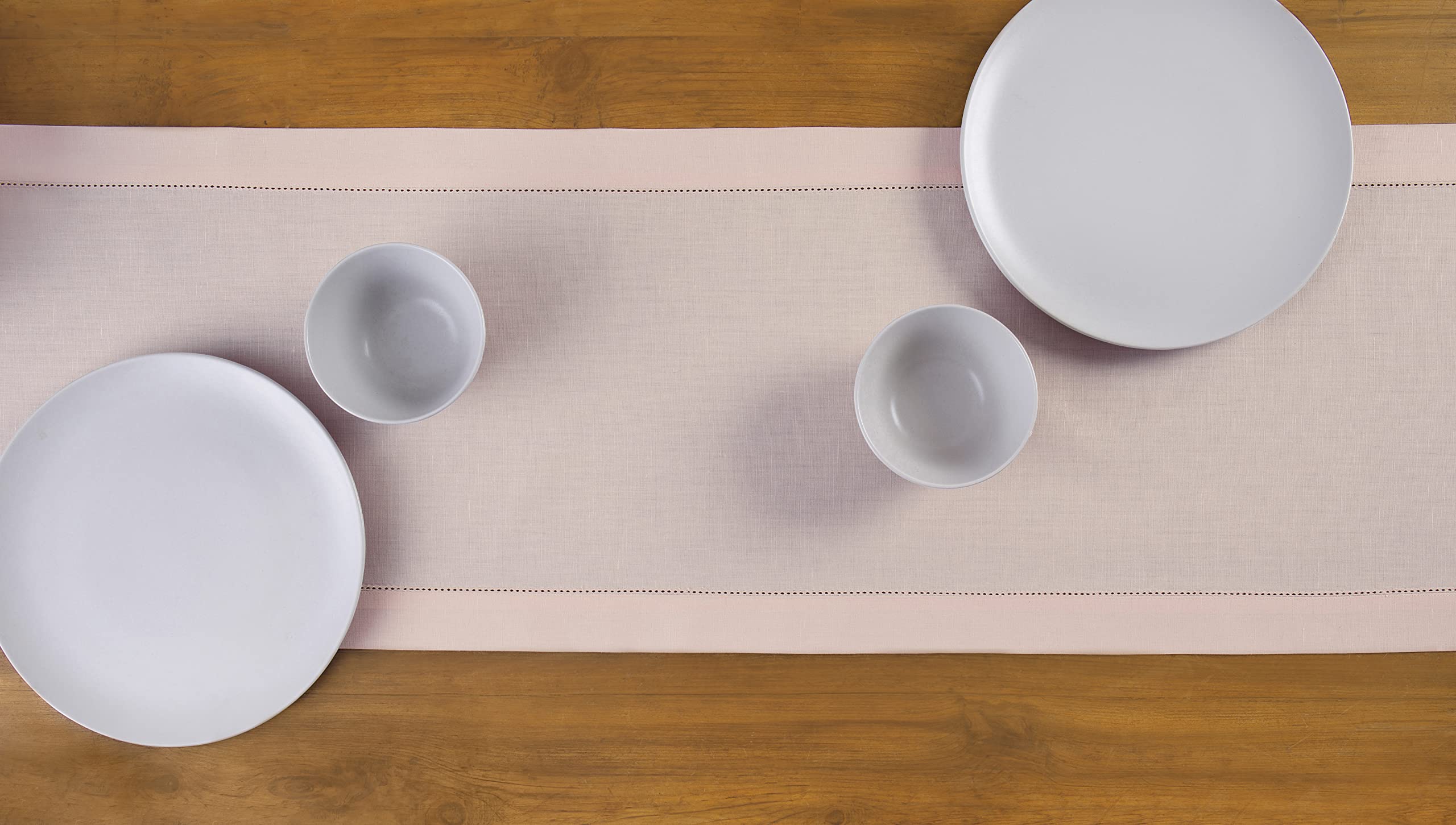 Solino Home Pink Cotton Linen Hemstitch Table Runner - 14 x 36 Inch Easter Table Decor for Dining, Coffee & Dresser Tables - Perfect for Spring Celebrations & Home Decor