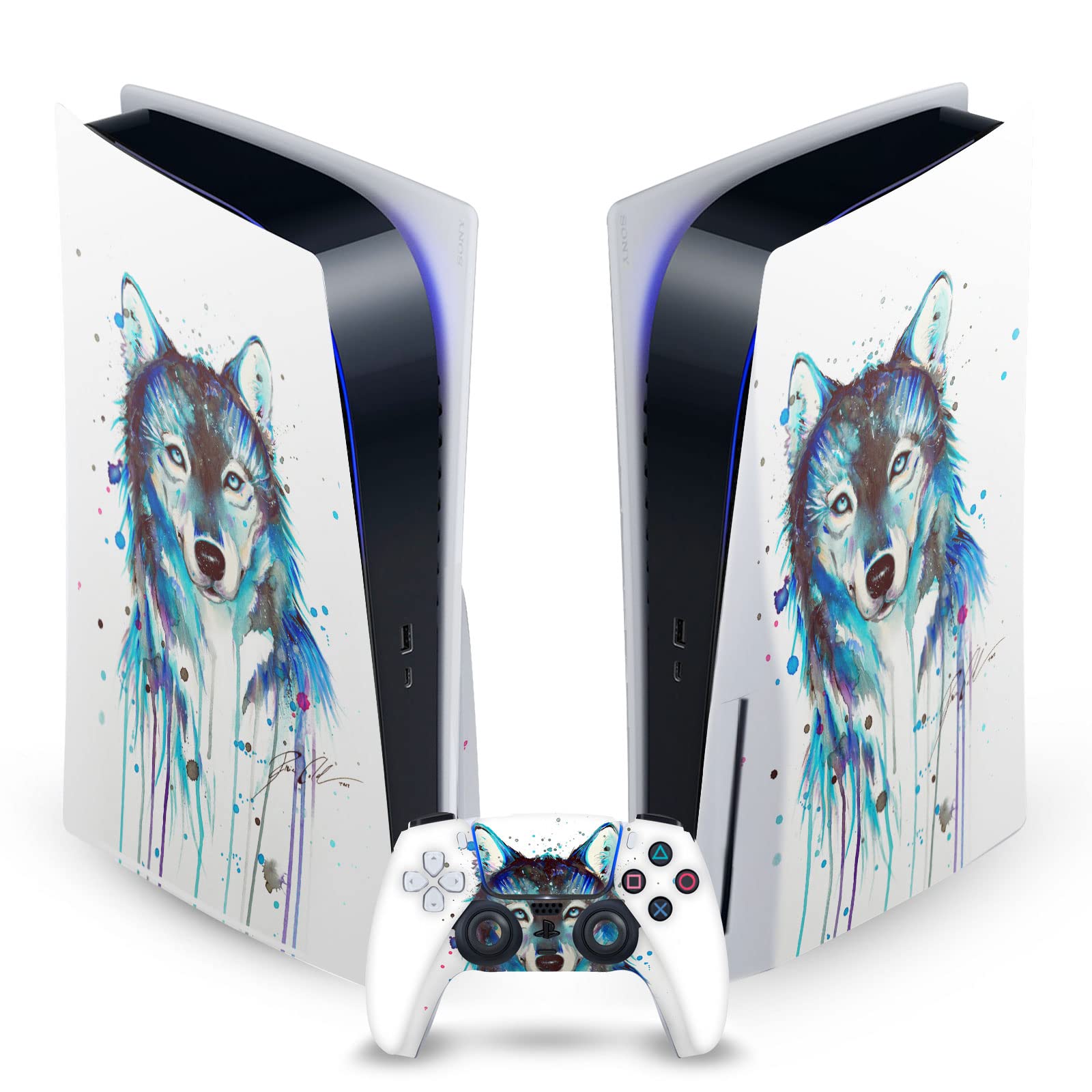 Officially Licensed Pixie Cold Ice Wolf Vinyl Skin Cover for Sony PS5 Disc Edition & DualSense Controller - Protective Gaming Case with Art Design | Perfect for Gamers & Collectors