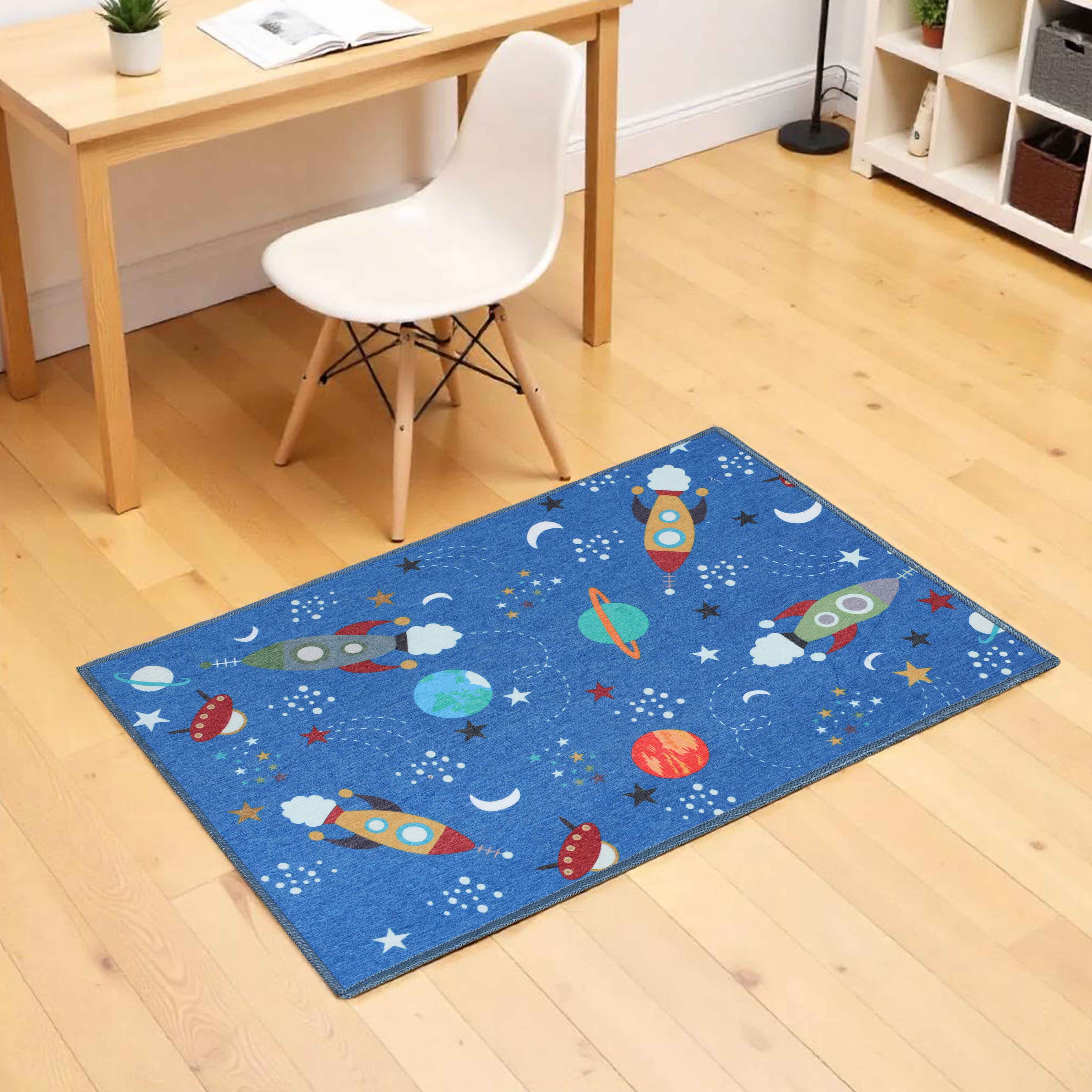 Non-Slip Lil' Flyer Spaceship Kids Playroom Rug - Washable Indoor Area Carpet for Toddler Safe Floor Play | Perfect for Nursery, Daycare & Children's Bedroom Decor