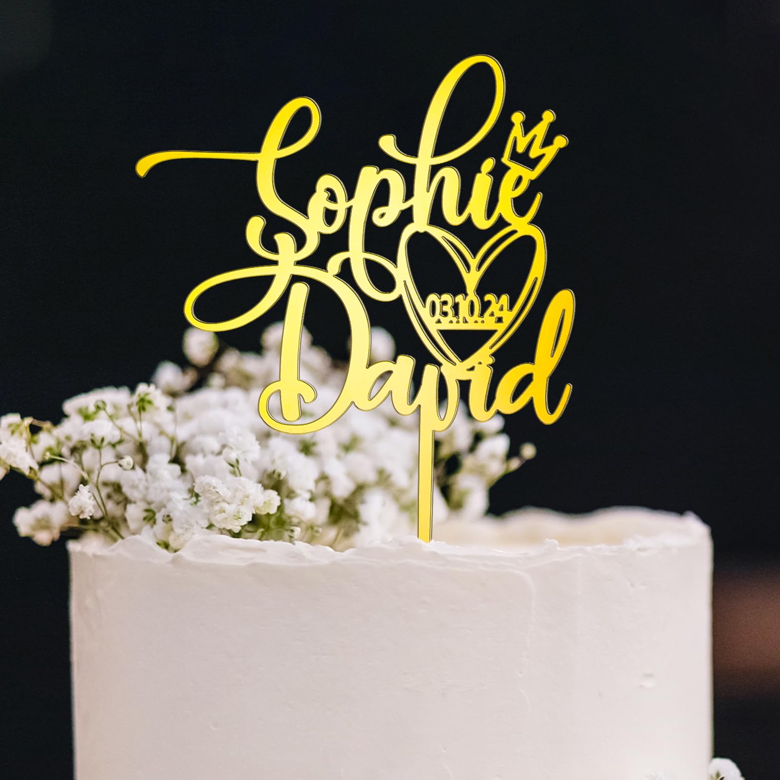 Custom Wedding Cake Toppers with Names & Date - Acrylic Mr & Mrs Cake Topper for Weddings, Anniversaries & Engagements - Elegant Gold Bride & Groom Sign (Style4) | Perfect for Wedding Cakes, Anniversary Celebrations & Romantic Events