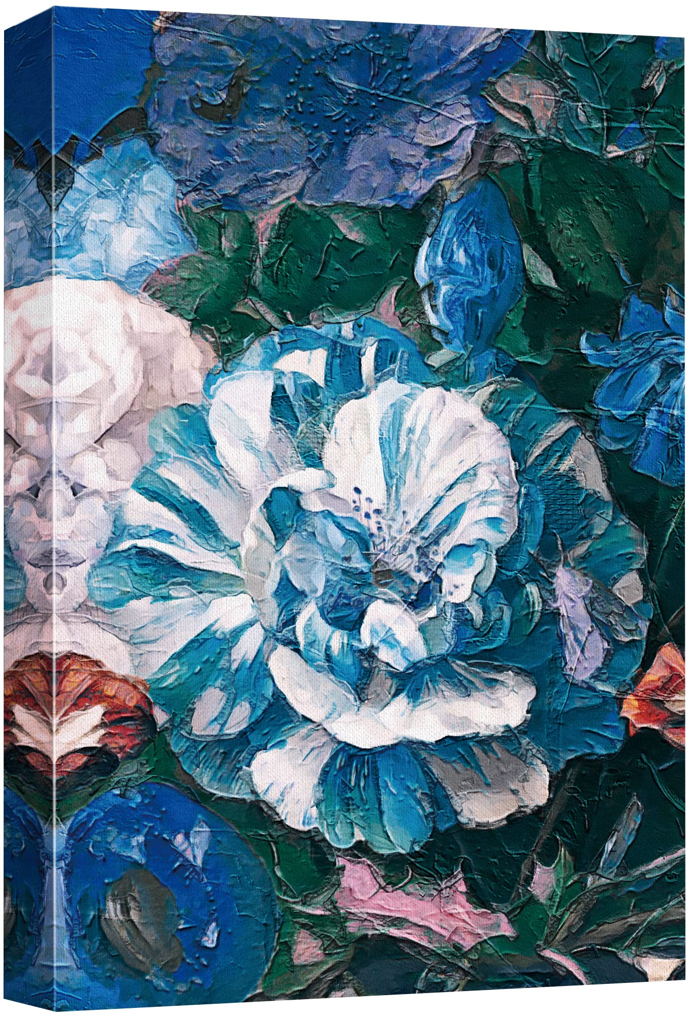 Blue and White Floral Canvas Print Wall Art - 32x48 Inch Oil Painting Flower Collage Nature Wilderness Illustration for Living Room, Bedroom & Office Decor | Traditional Rustic Home Decor | Perfect for Farmhouse, Boho & Vintage Interior Design Styles