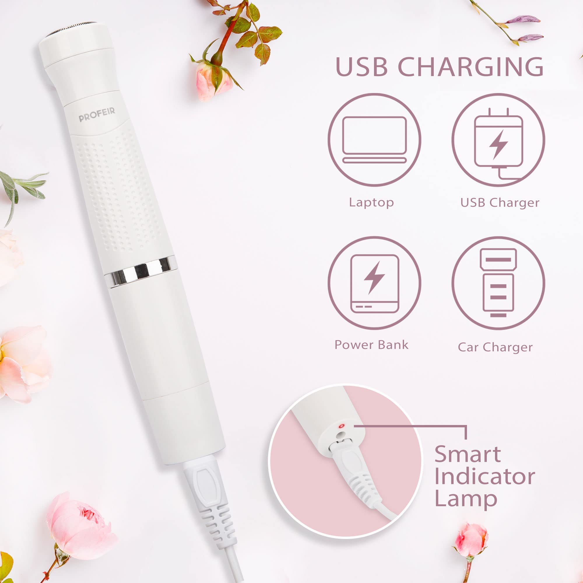 Painless Eyebrow Trimmer & Facial Hair Remover for Women - USB Rechargeable 2-in-1 Eyebrow Razor for Lips, Chin & Body | Perfect for Travel, Home & Salon Use