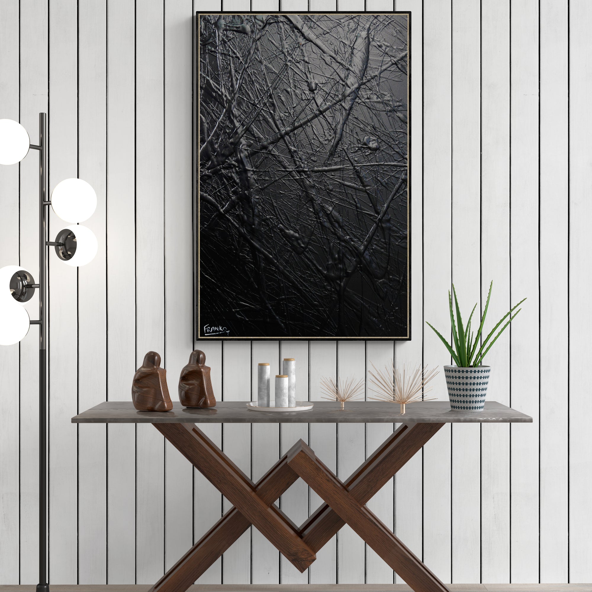 Black Lace 92cm x 60cm Black Textured Abstract Canvas Wall Art - Modern Home Decor for Living Room, Bedroom & Office