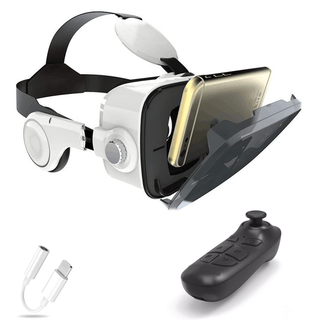3D VR Headset with Bluetooth Controller - Compatible with iPhone 13 Pro Max/13 Pro/13/12/11, Samsung Galaxy S21, Huawei & Xiaomi Series - Immersive Virtual Reality Gaming & Movie Experience for Home Entertainment