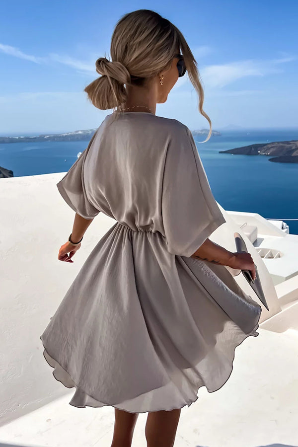 Elegant Batwing Sleeve Satin Dress for Women - Chic Party & Evening Gown - Perfect for Weddings, Cocktail Parties, and Special Occasions