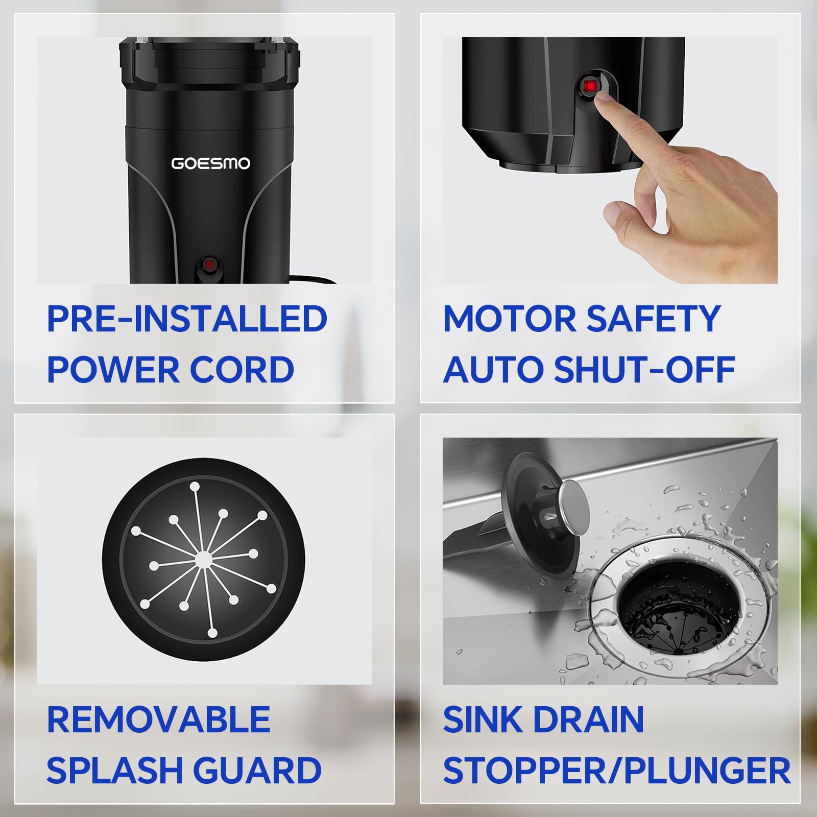 1/2 HP Garbage Disposal for Kitchen Sink - 3 Bolt Mount Grinding System with Power Cord, Splash Guard & Drain Kit | Badger Waste Disposal Unit | Perfect for Home Kitchen Waste Management & Dishwasher Connection