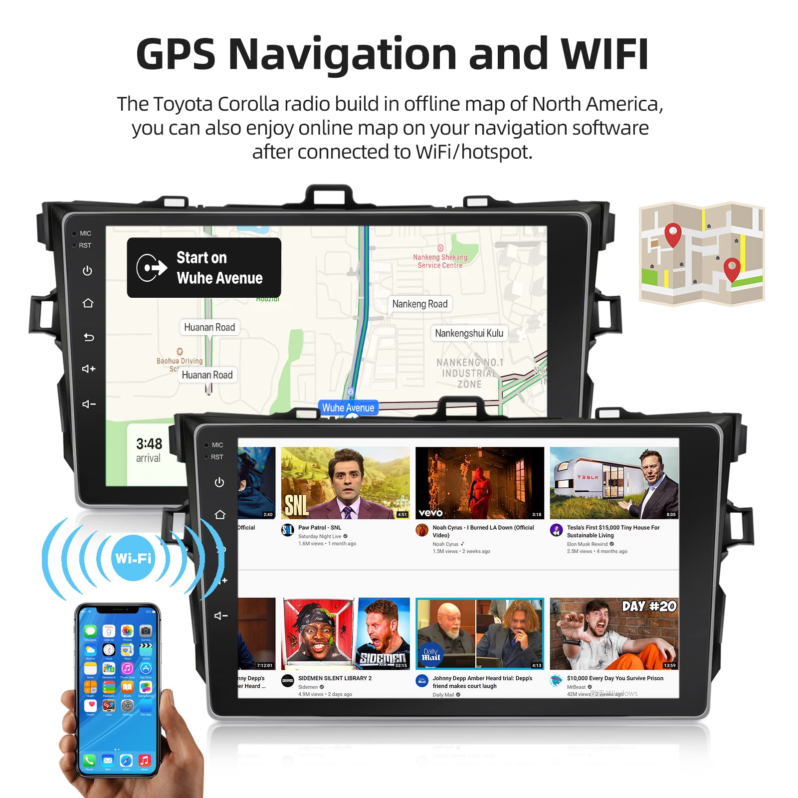 NHOPEEW 9-inch Android Car Stereo for Toyota Corolla 2006-2012 - Apple CarPlay & Android Auto with 2.5D Touchscreen, Bluetooth, Backup Camera, WiFi, GPS, Mirror Link & Steering Wheel Control [1+16GB] - Perfect for Hands-Free Calling, Navigation & Entertainment While Driving