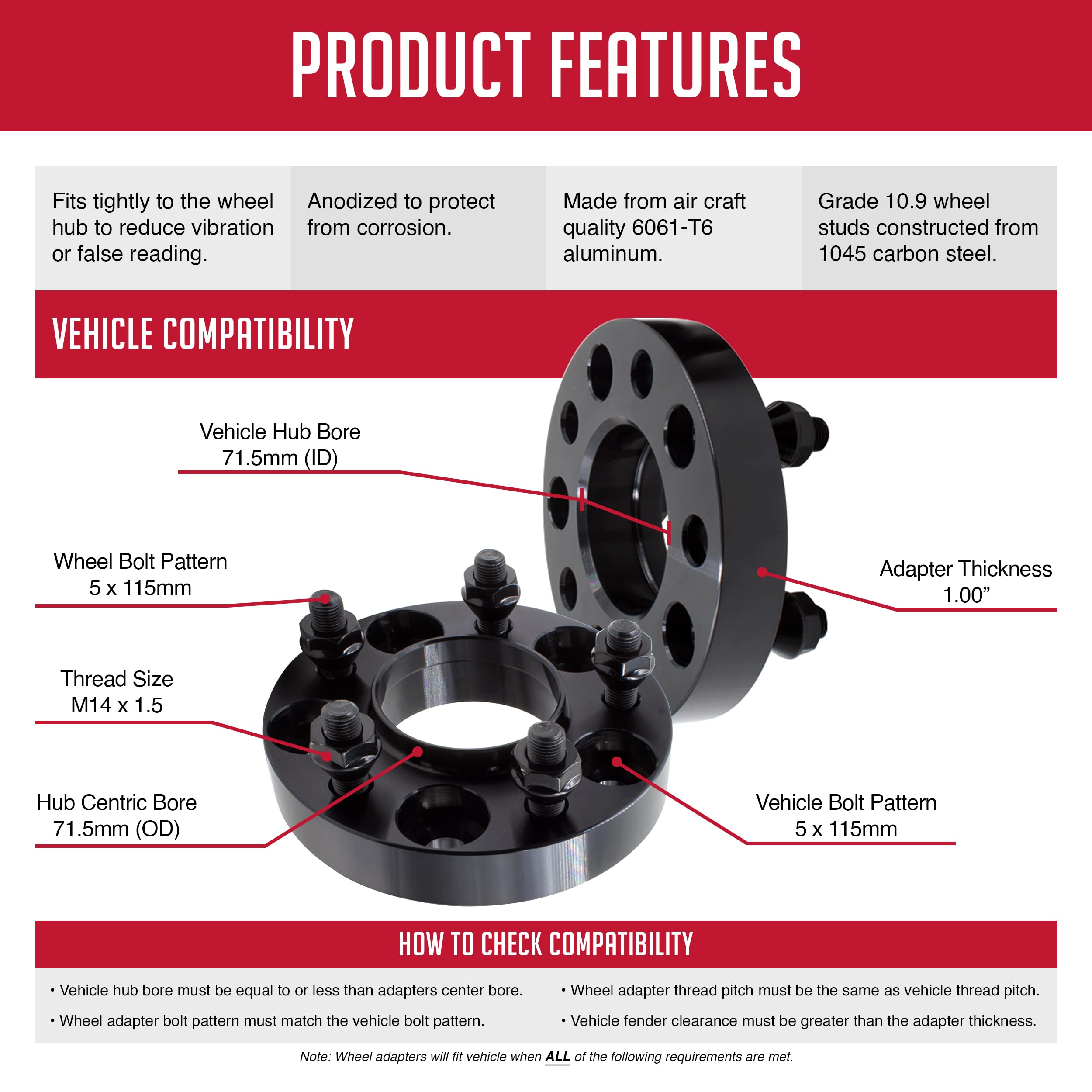 2 Pcs Hub Centric Wheel Spacers 5x115mm 1