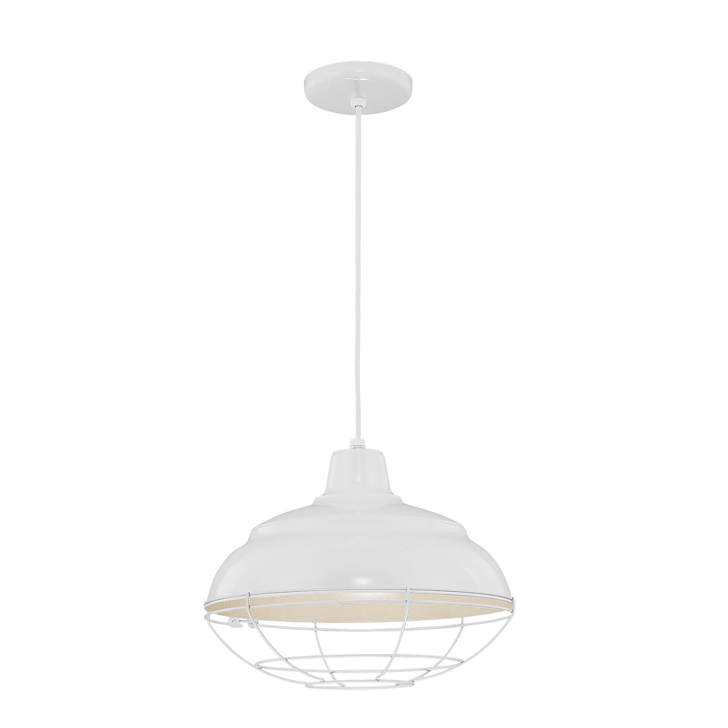 Millennium RWHC14-WH Modern White Glass Pendant Light Fixture - Sleek Single Bulb Hanging Lamp for Kitchen Island, Dining Room & Bedroom Lighting