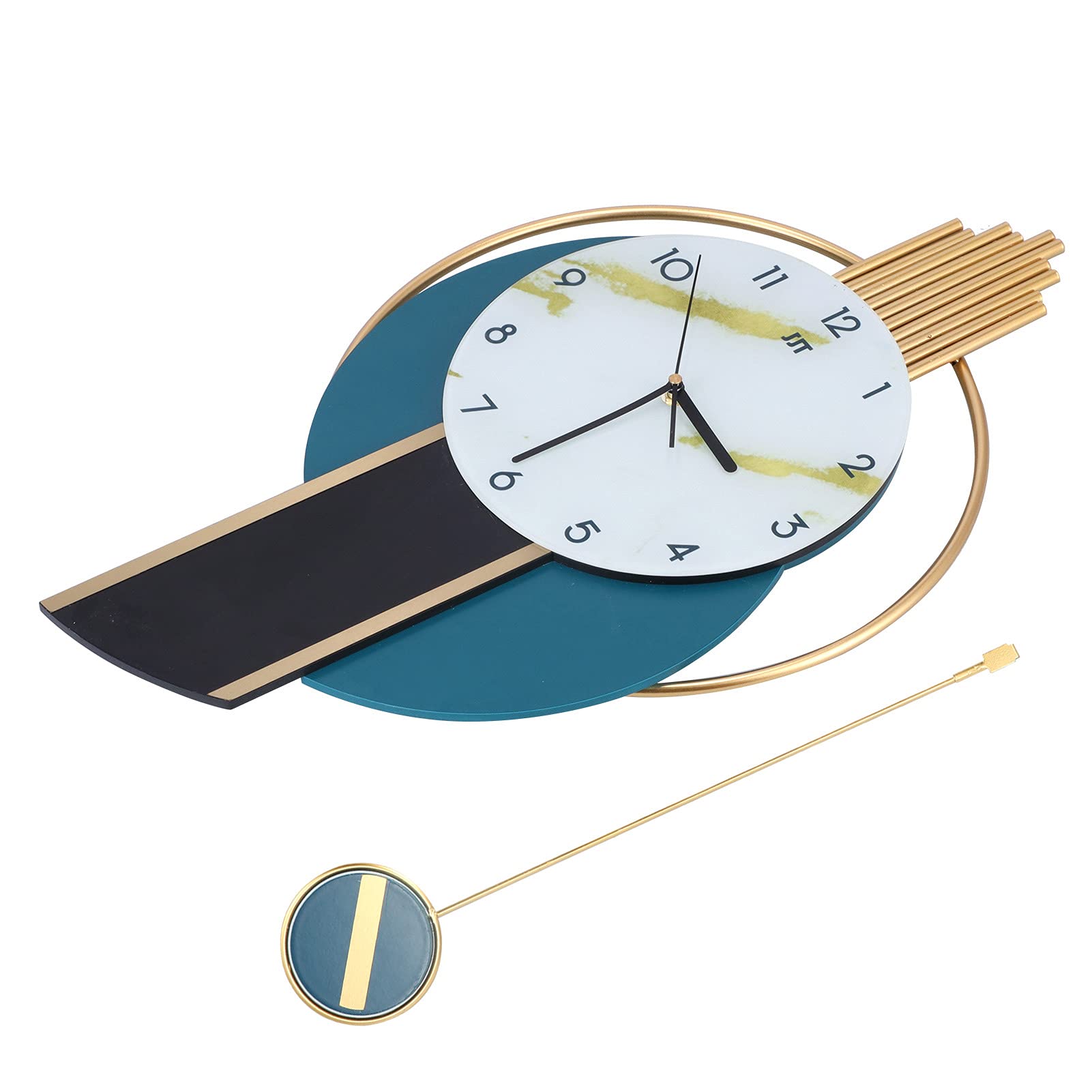 Elegant 59x34cm Iron Wall Clock with Pendulum - Perfect for Bedrooms, Living Rooms, Art Studios, Shops & Kindergartens | Silent Non-Ticking Decorative Clock for Home & Office Décor