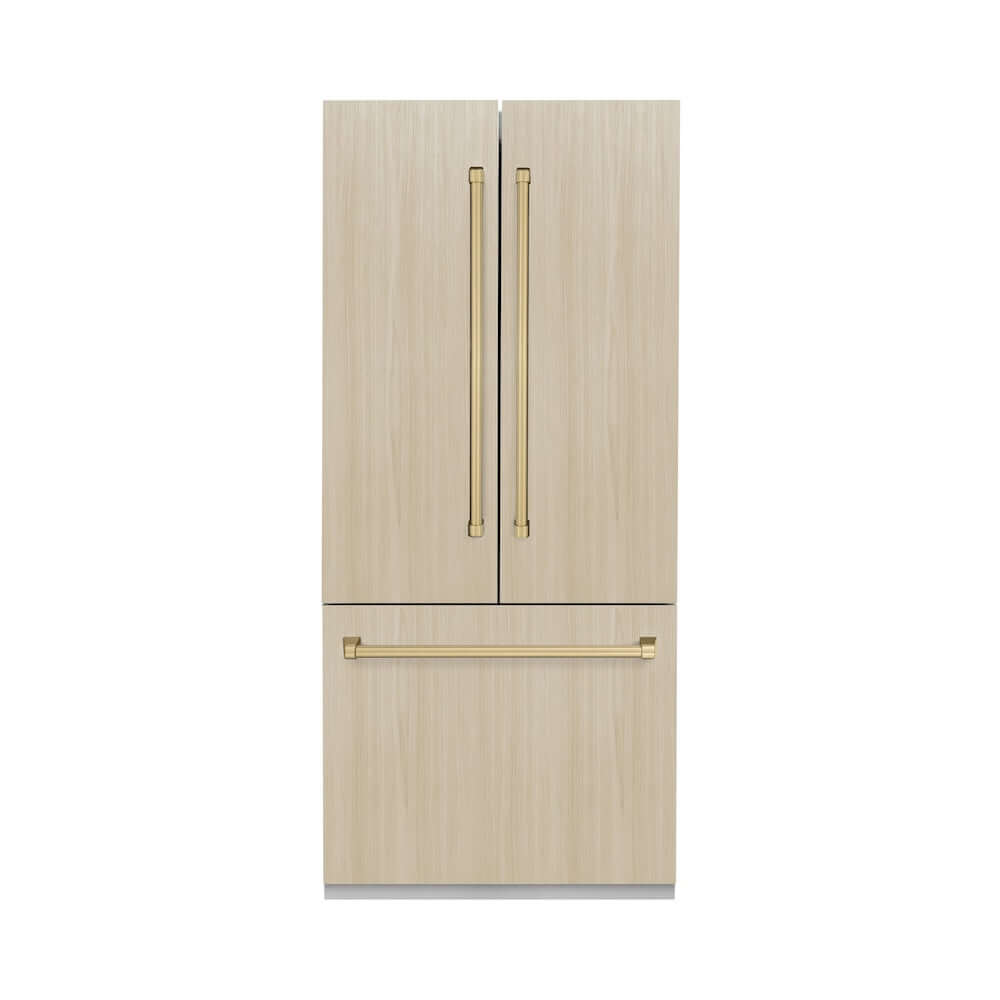 ZLINE GRBIVZ 36 CB 36-Inch Built-In French Door Refrigerator - 19.6 cu. ft. Capacity, Panel Ready, Bottom Freezer, Water Dispenser & Ice Maker, Graphite Gray Interior with Champagne Bronze Accents - Perfect for Modern Kitchens & Open-Concept Homes