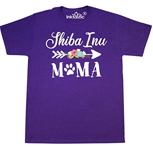 Inktastic Shiba Inu Mama with Arrow and Flowers Graphic T-Shirt - Cute Japanese Dog Mom Apparel for Casual Wear & Gifts