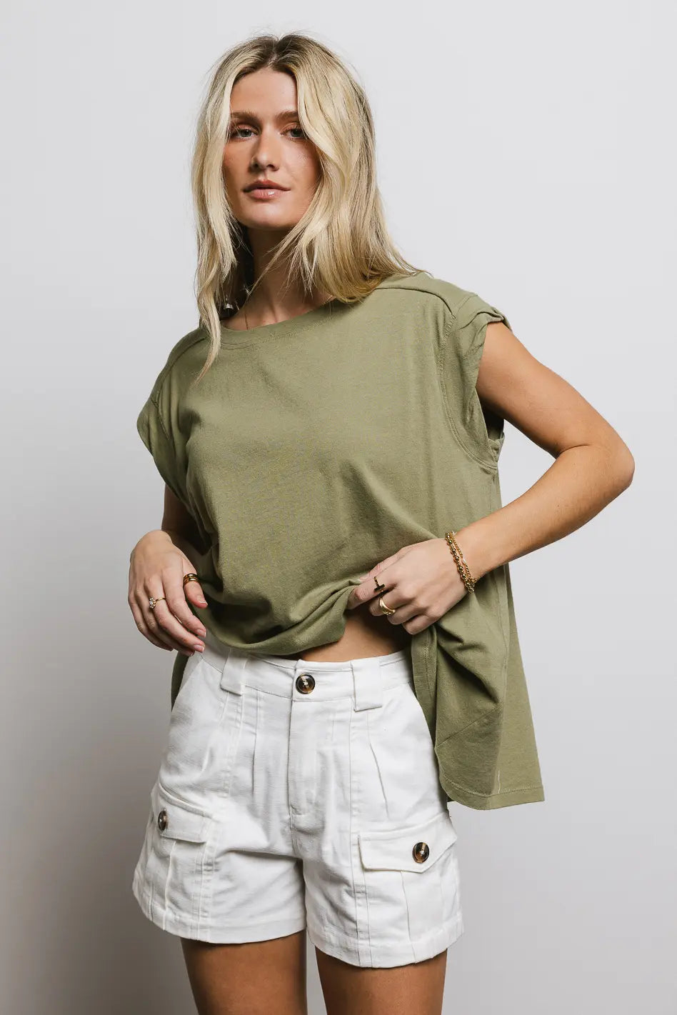 Aviana Women's Muscle Tee in Moss Green - Soft Stretch Workout Top for Yoga, Gym & Casual Wear - Final Sale