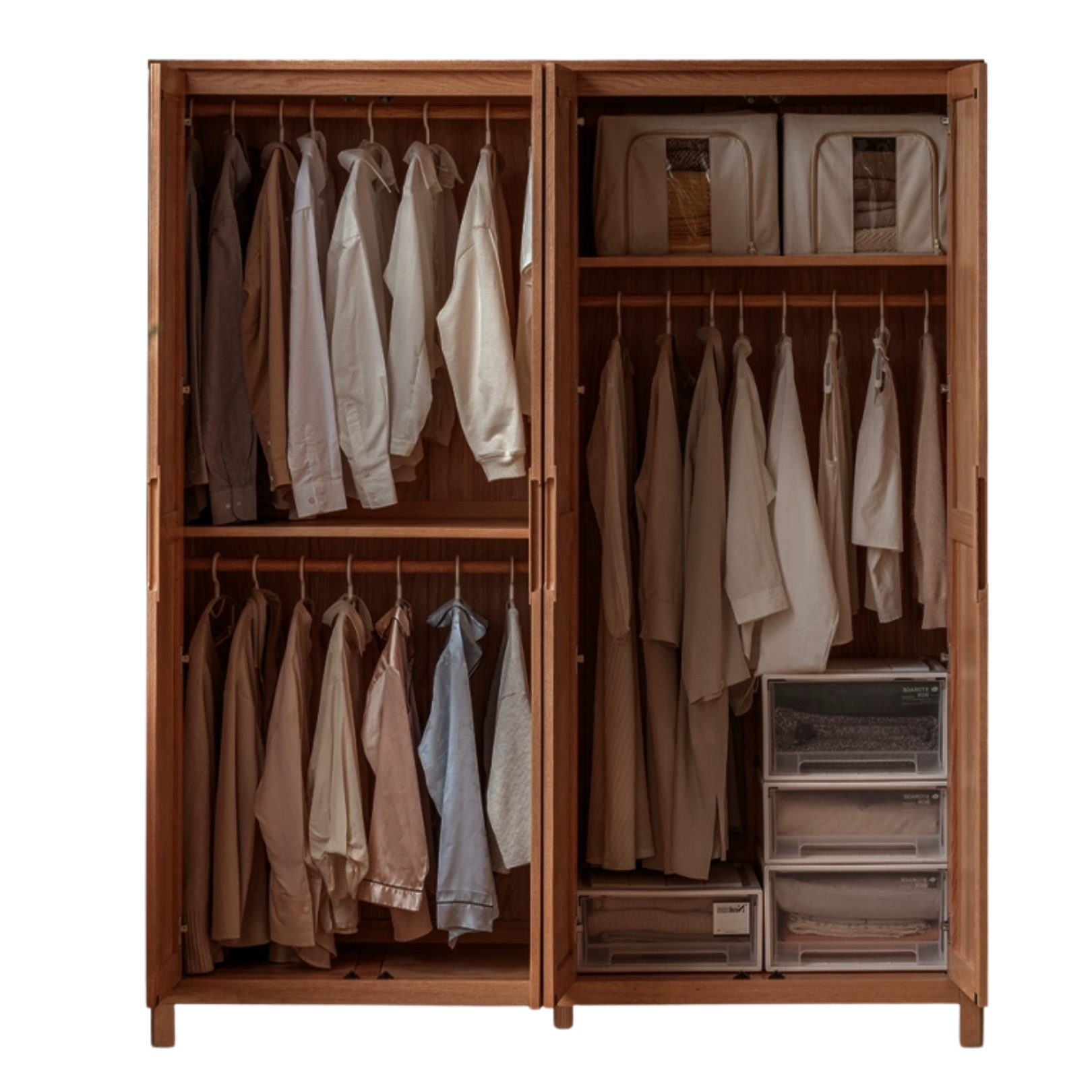 Solid Oak Wood Wardrobe in Walnut Finish - Stylish and Durable Closet Storage for Bedroom, Living Room, or Walk-in Closet