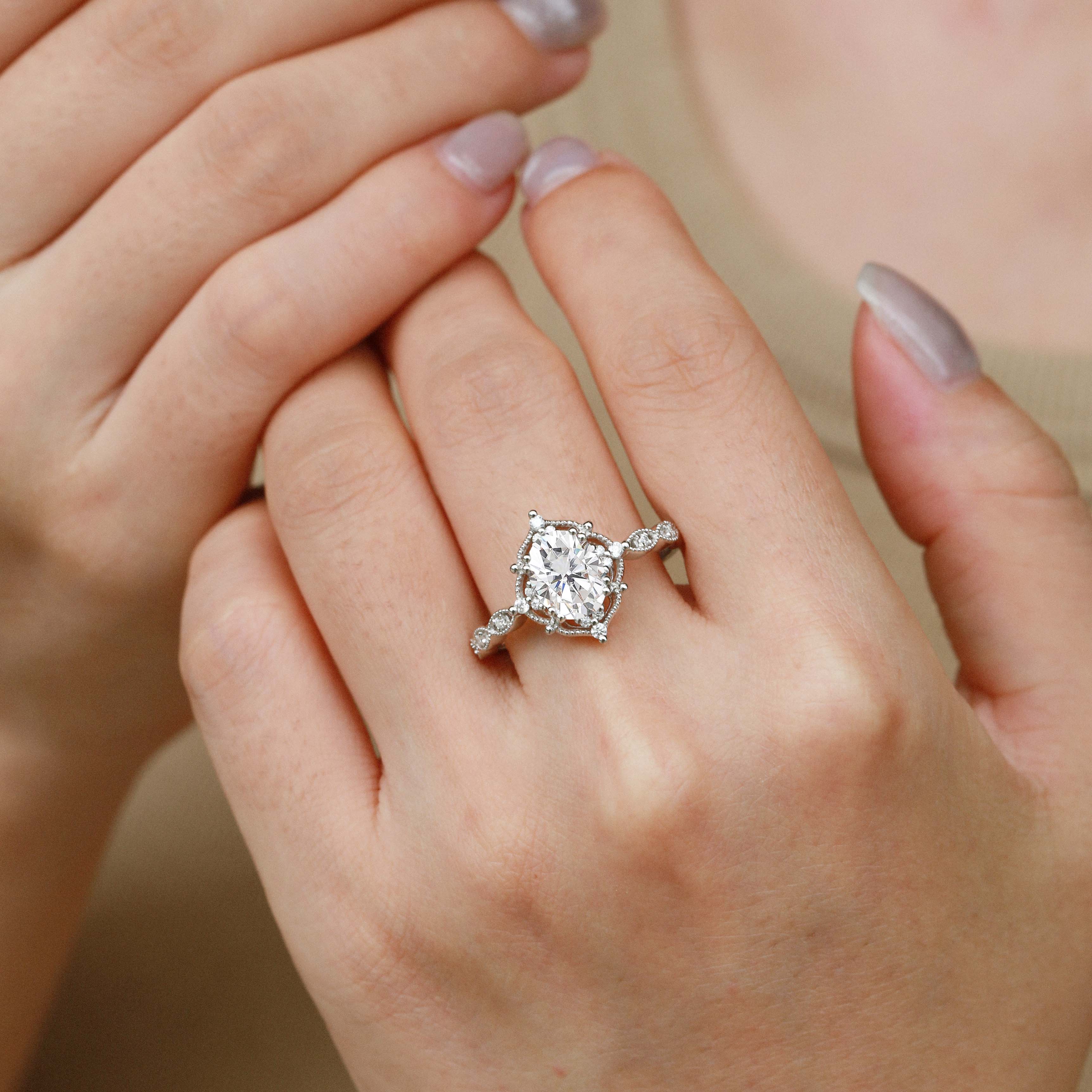 1.5 Carat Moissanite Vintage Engagement Ring - 'Charlotte' Signature Ring for Women | Elegant Wedding Band, Anniversary Gift, Proposal Jewelry