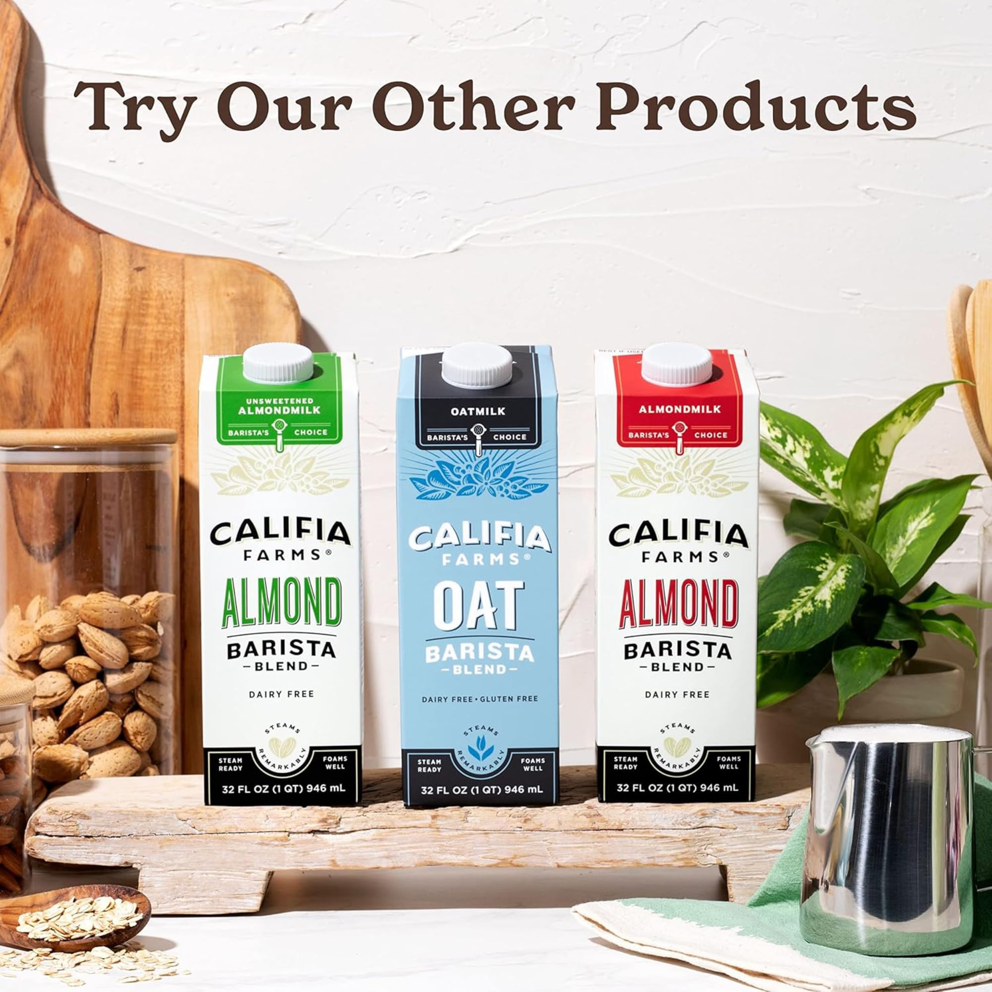 Califia Farms Barista Blend Almond Milk - Original, 32oz (Pack of 2) | Dairy-Free, Vegan Coffee Creamer for Lattes, Smoothies & Baking | Perfect for Baristas & Home Use