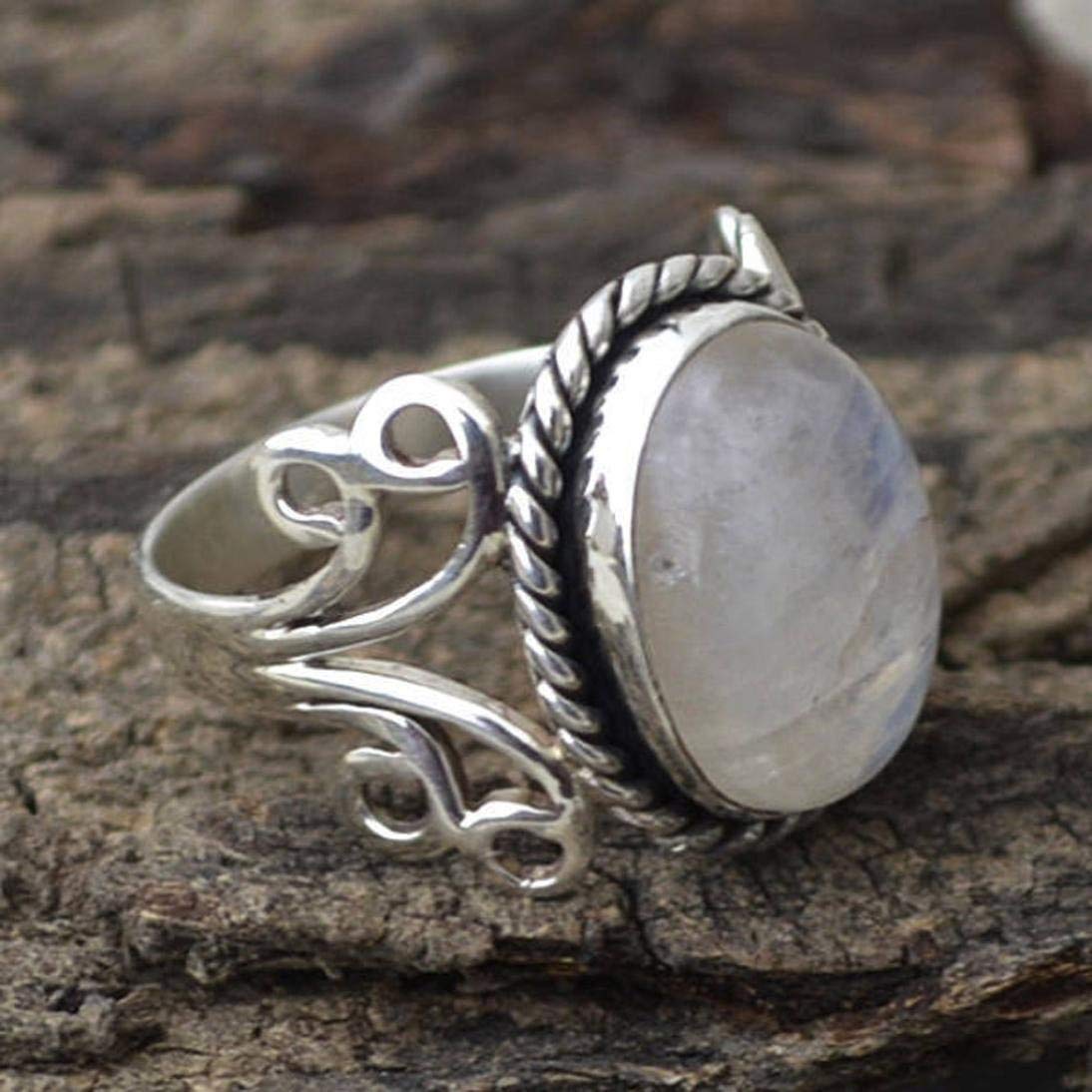 925 Silver Moonstone Gemstone Ring for Women – Vintage Birthstone Jewelry, Fashion Engagement Ring, Adjustable Size 6 | Perfect for Weddings, Anniversaries & Special Occasions