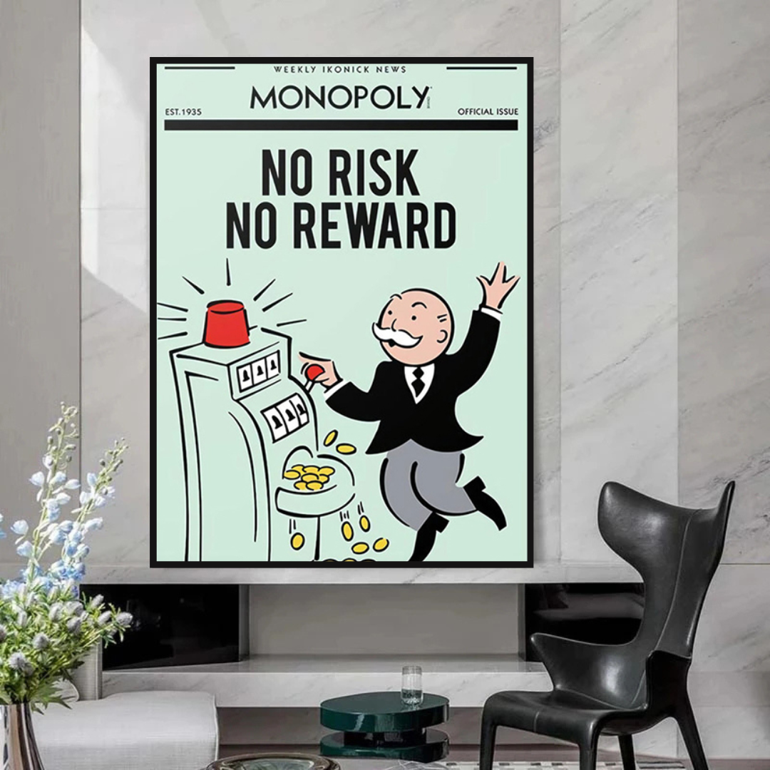 Alec Monopoly No Risk No Reward Playing Card Canvas Wall Art - Modern Pop Art Decor for Living Room, Bedroom & Office