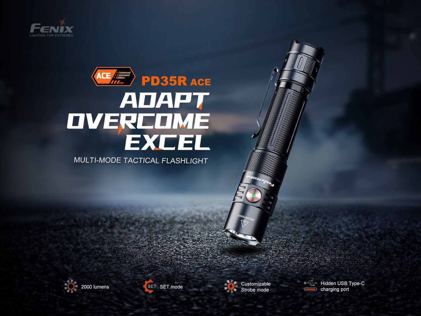 Fenix PD35R ACE Rechargeable Tactical Flashlight - 1600 Lumens, 5 Modes, IP68 Waterproof - Perfect for Camping, Hiking, Emergency & Outdoor Adventures