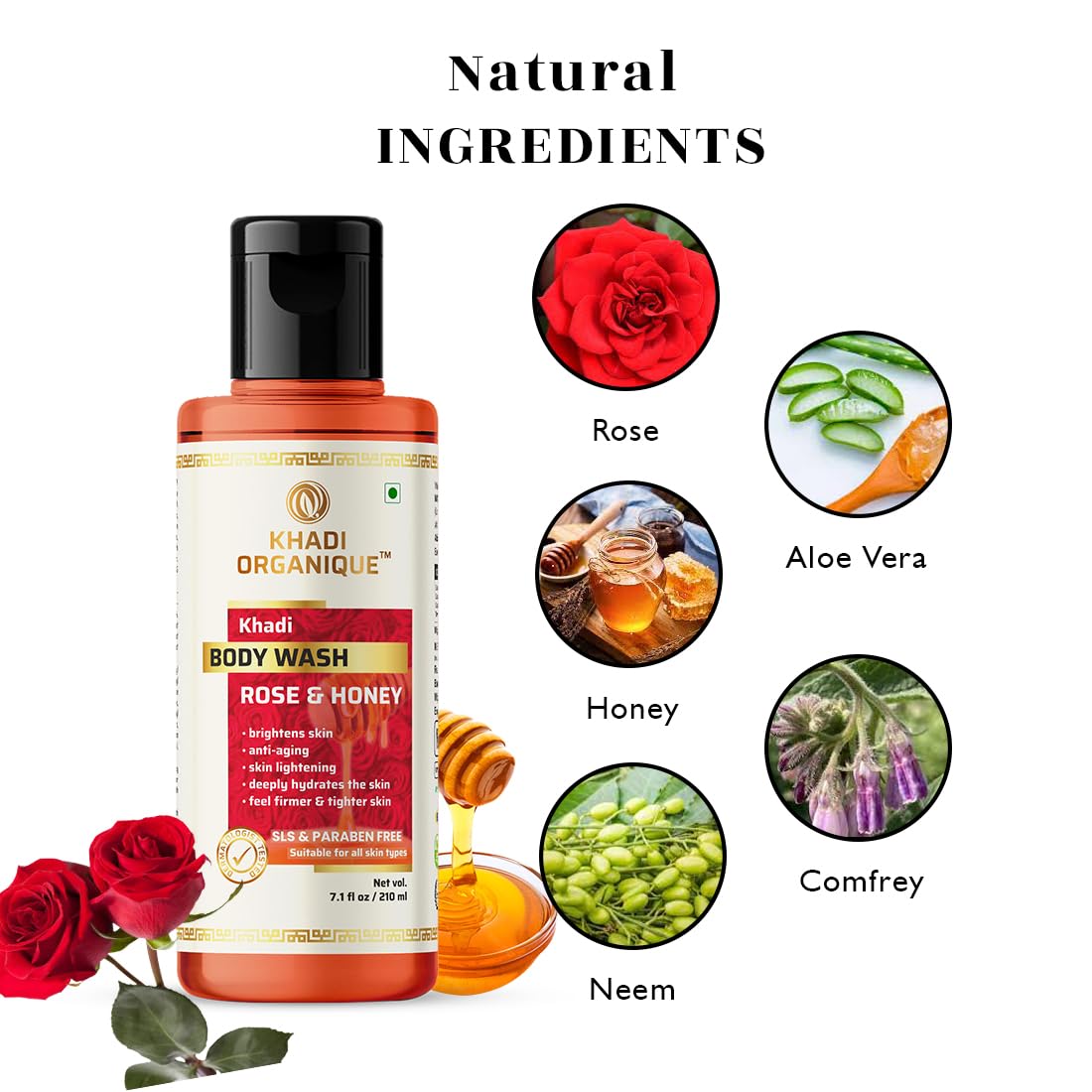 Khadi Organique Rose & Honey Body Wash and Rose Face Wash for Glowing Skin - 420ml (Pack of 2) | Natural Skincare Set for Daily Hydration & Radiance | Perfect for Dry Skin Care & Spa Day at Home