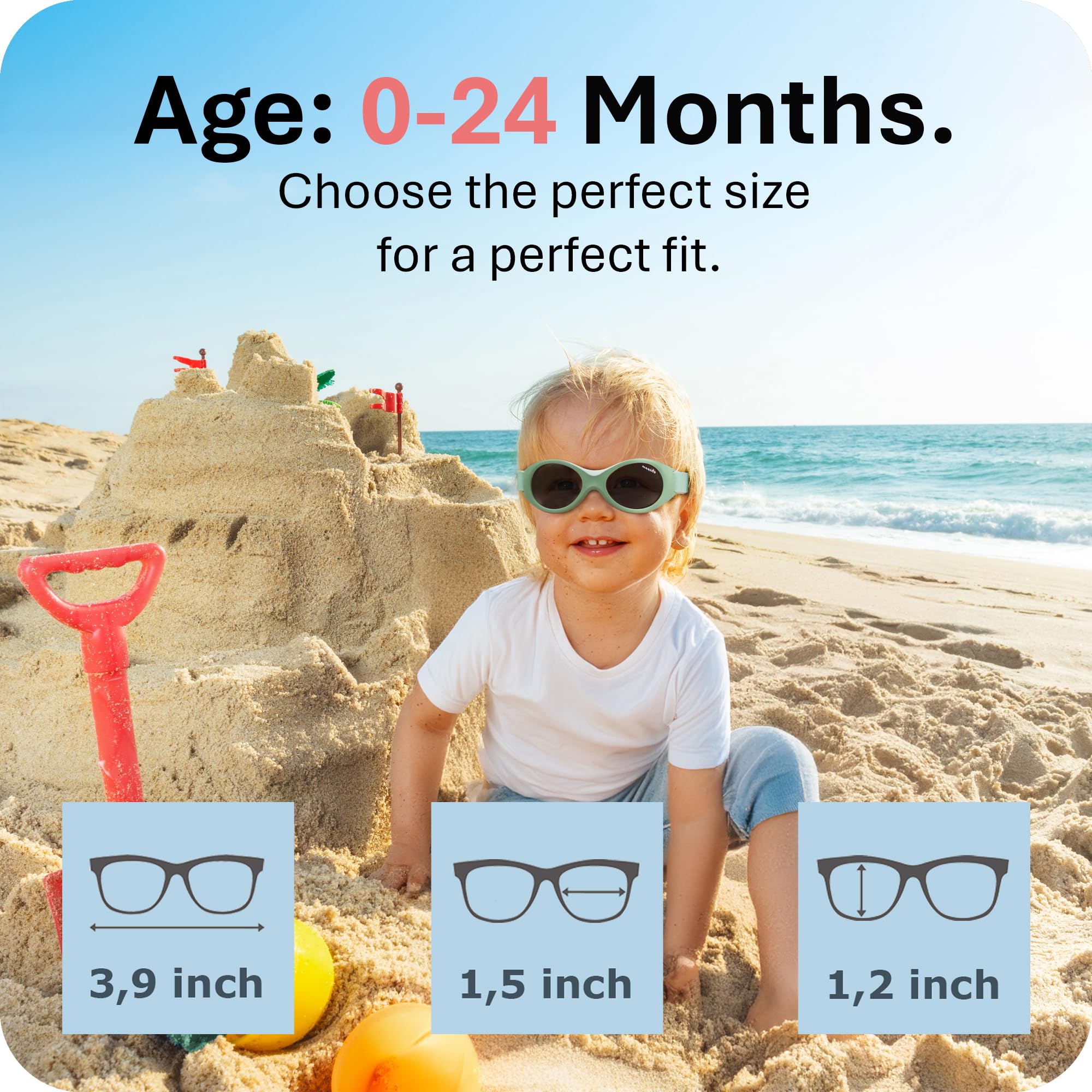 Mausito Baby Sunglasses 0-24 Months | BPA-Free Infant Sunglasses with Adjustable Strap | 100% UV Protection for Newborns & Toddlers | Perfect for Beach, Park & Outdoor Activities