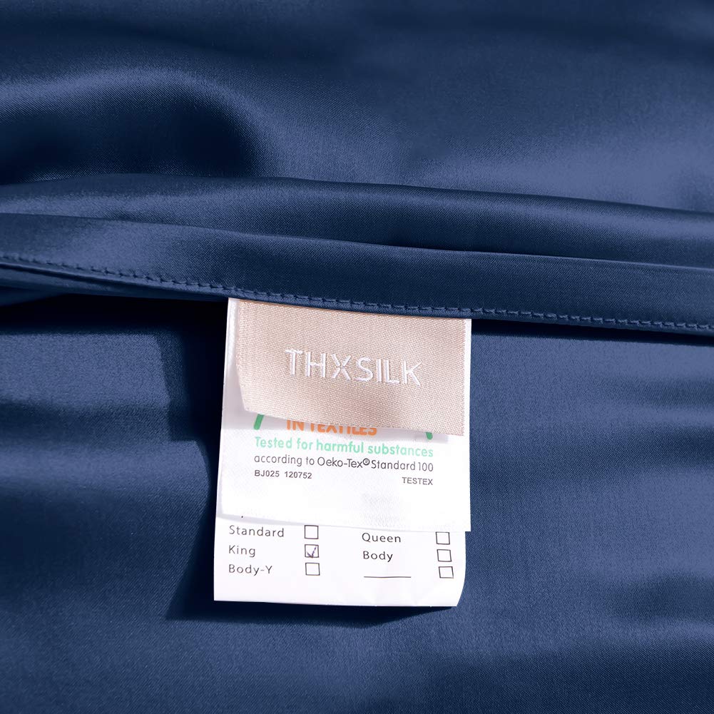 THXSILK 100% Mulberry Silk Pillowcase for Hair & Skin Care - 25 Momme Luxury Silk Pillow Cover with Hidden Zipper (Standard Size, Navy Blue) - Perfect for Beauty Sleep, Reducing Wrinkles & Frizz-Free Hair