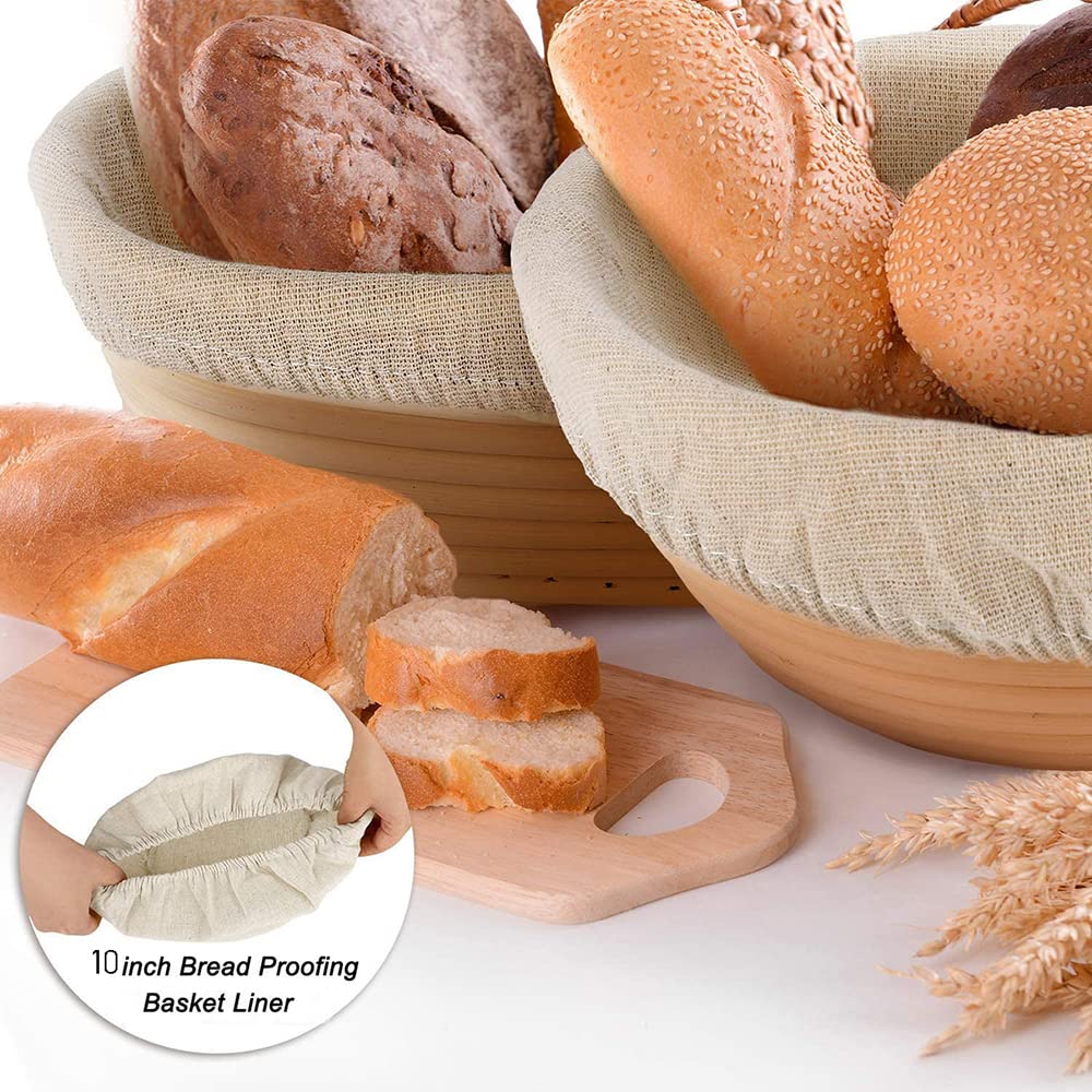 Premium Bread Proofing Basket Liner Set - 6-Piece Round & Oval Linen Covers for Dough Rising (9