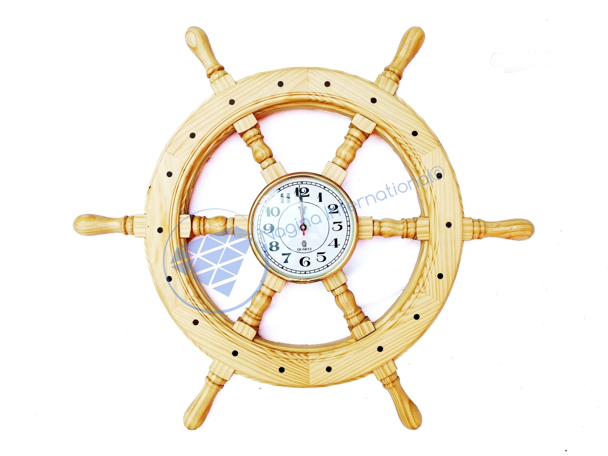 Nagina International 24 Inch Premium Heavy Duty Nautical Ship Wheel with 4 Inch Quartz Clock - Rustic Coastal Home Decor for Living Room, Beach House or Office Wall Art