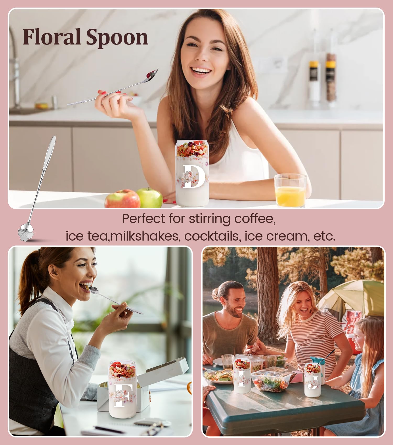Personalized 16oz Glass Tumbler with Bamboo Lid & Straw - Custom Name Engraved Coffee Cup for Women, Mom - Perfect Gift for Christmas, Birthday, Anniversary - Ideal for Iced Coffee, Smoothies & Home Decor