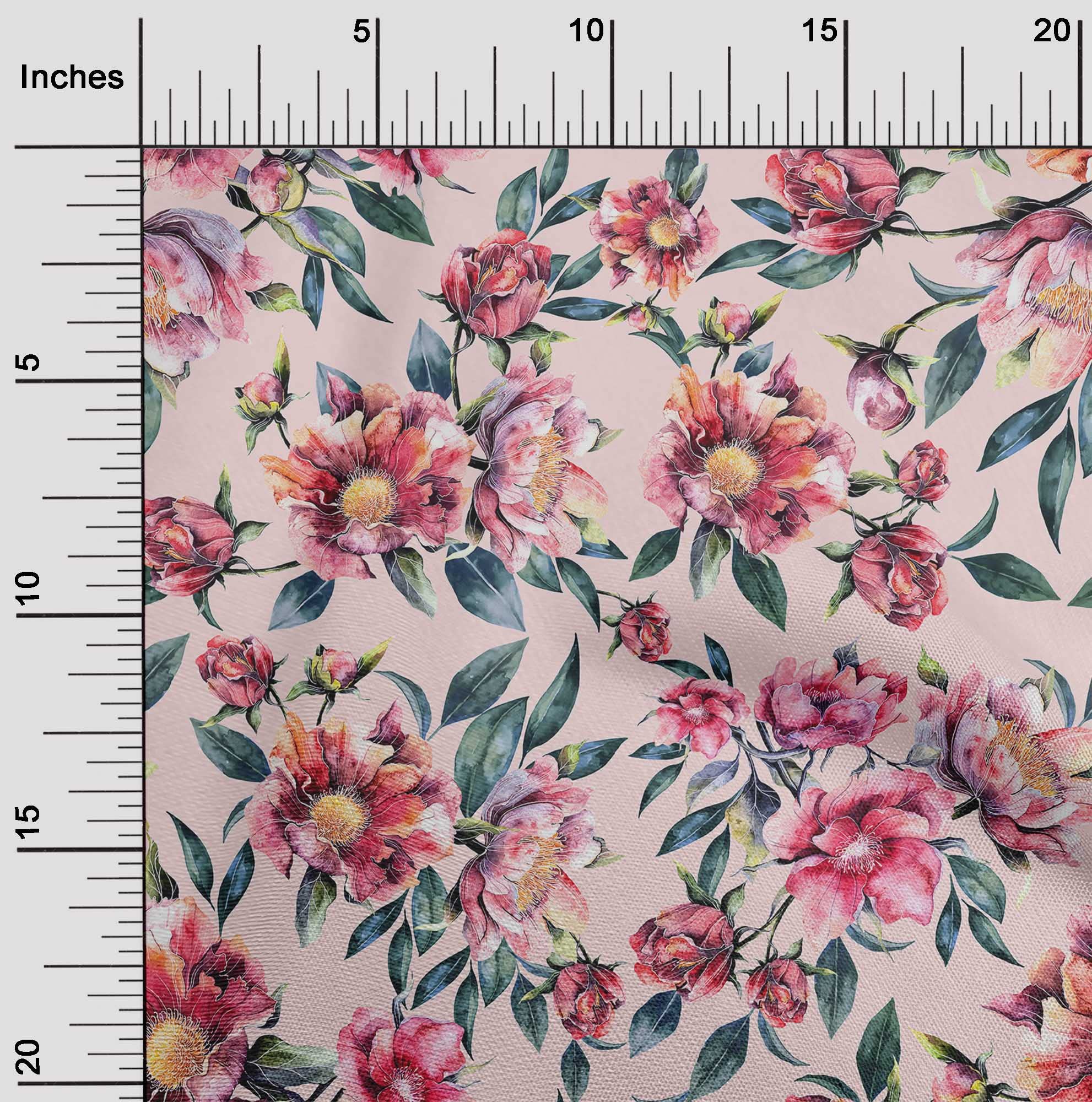 oneOone Rayon Light Pink Floral Print Fabric by The Yard - 56 Inch Wide Soft Draping Dress Material for Summer Dresses, Skirts & DIY Sewing Projects