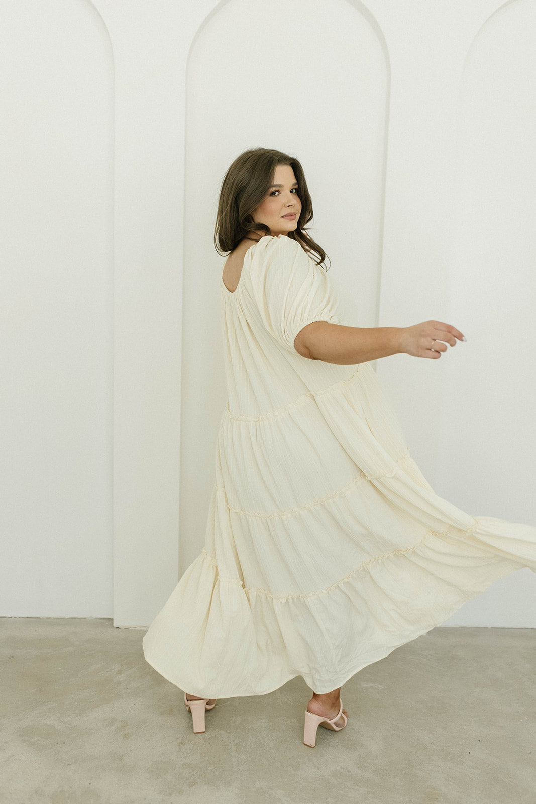 Eva Puffed Sleeve Maxi Dress in Cream - Bump Friendly Maternity Dress with Inclusive Sizing (S-3XL) | Perfect for Weddings, Baby Showers & Summer Vacations