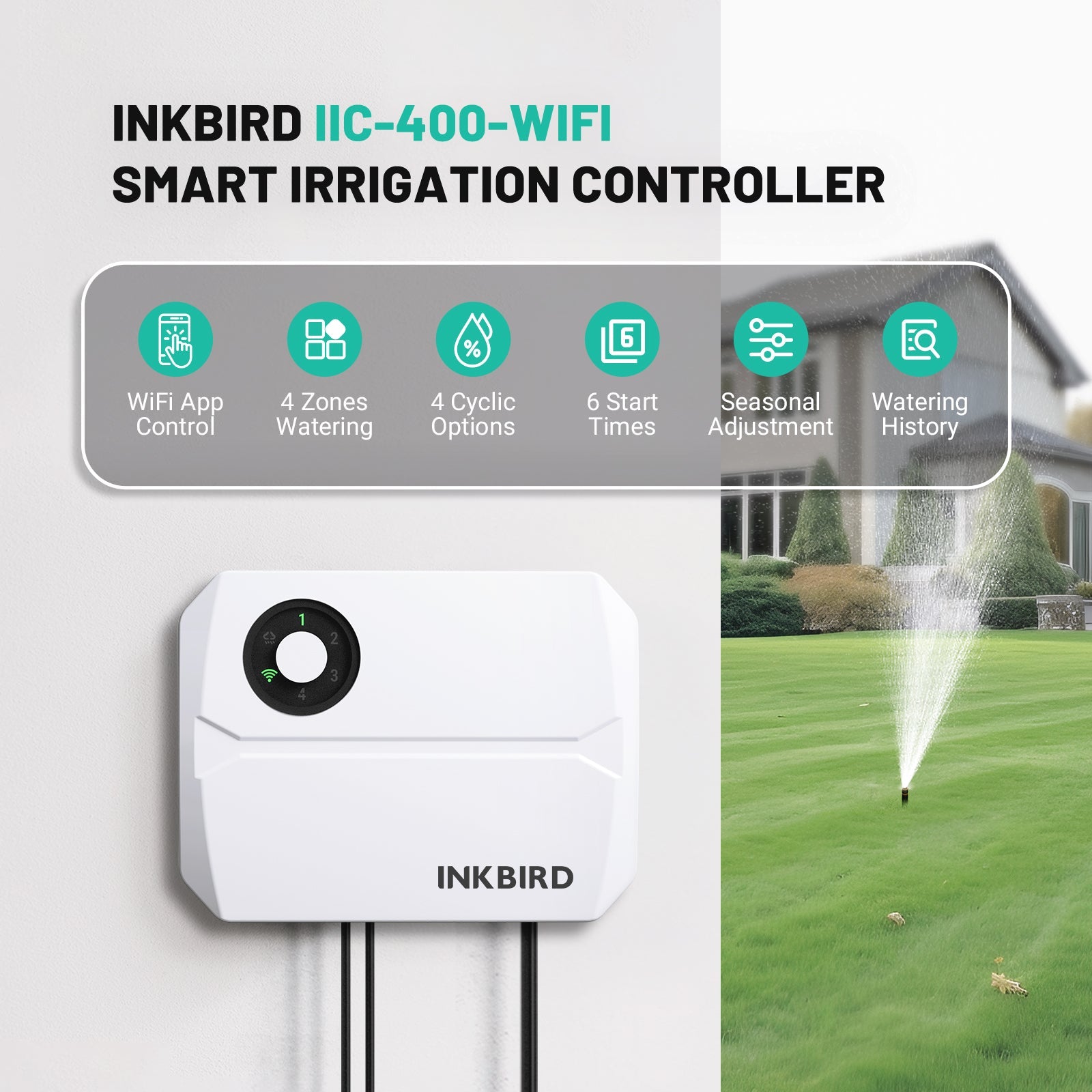4 Zone Smart WiFi Sprinkler Controller - Indoor/Outdoor Irrigation System for Lawns, Gardens & Landscaping | Compatible with Alexa & Google Home | Weather-Based Watering & Remote Control via App