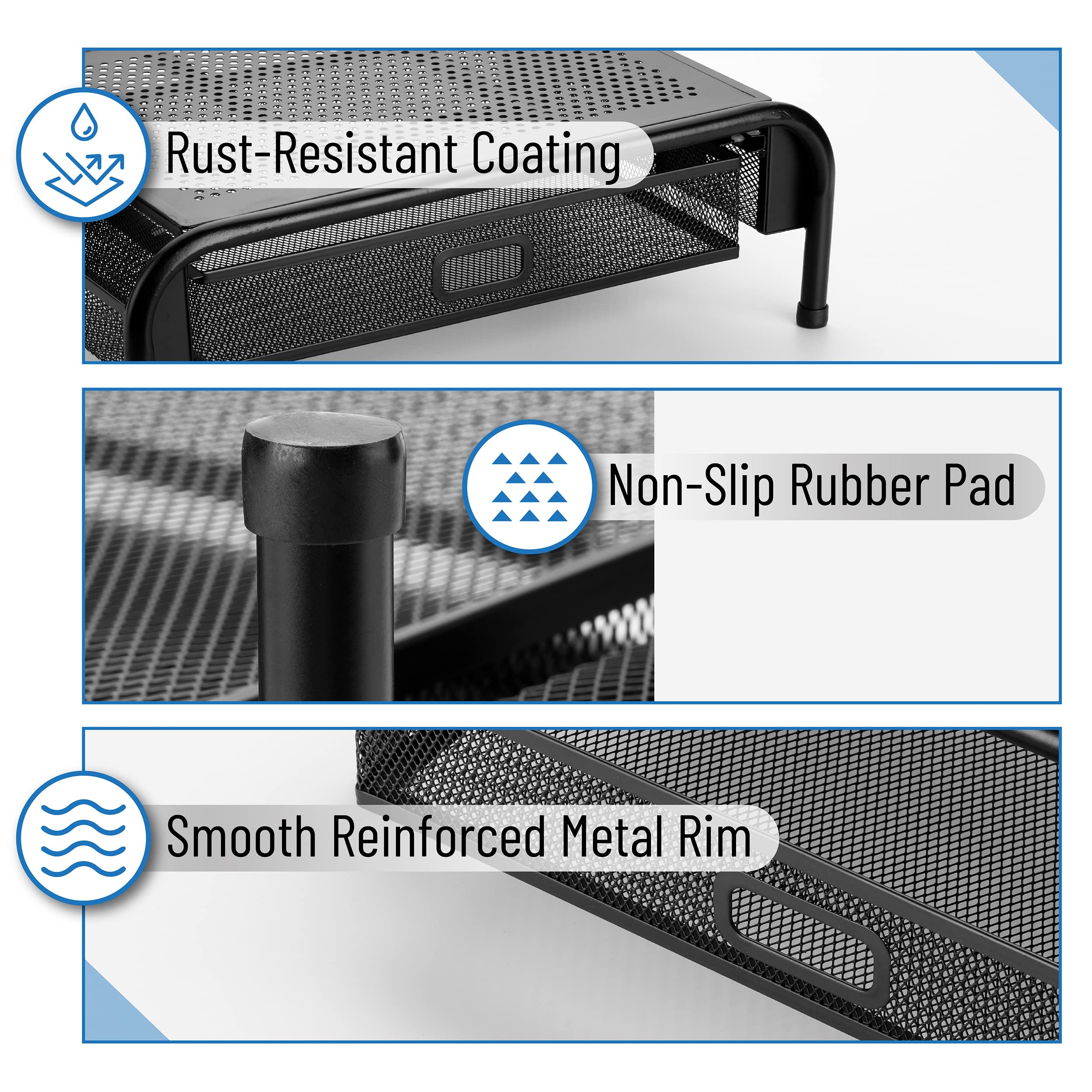 Mr. Pen - Adjustable Metal Mesh Monitor Stand with Storage Drawer, Ergonomic Computer Riser for Home & Office Desk - Perfect for Dual Monitors, Laptops & Workspace Organization