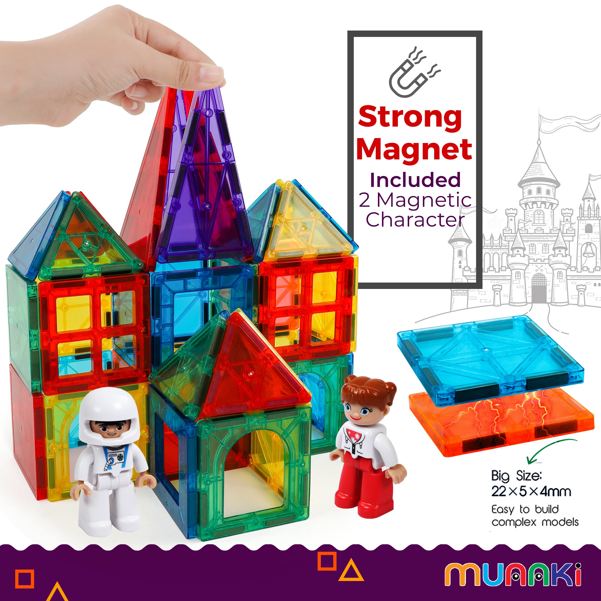 100 Pcs Magnetic Building Blocks for Kids Ages 4-8 | STEM Educational Toys with 2 Characters | Preschool Learning Toys for Creativity & Development | Perfect for Classroom, Home Play & Gift Giving