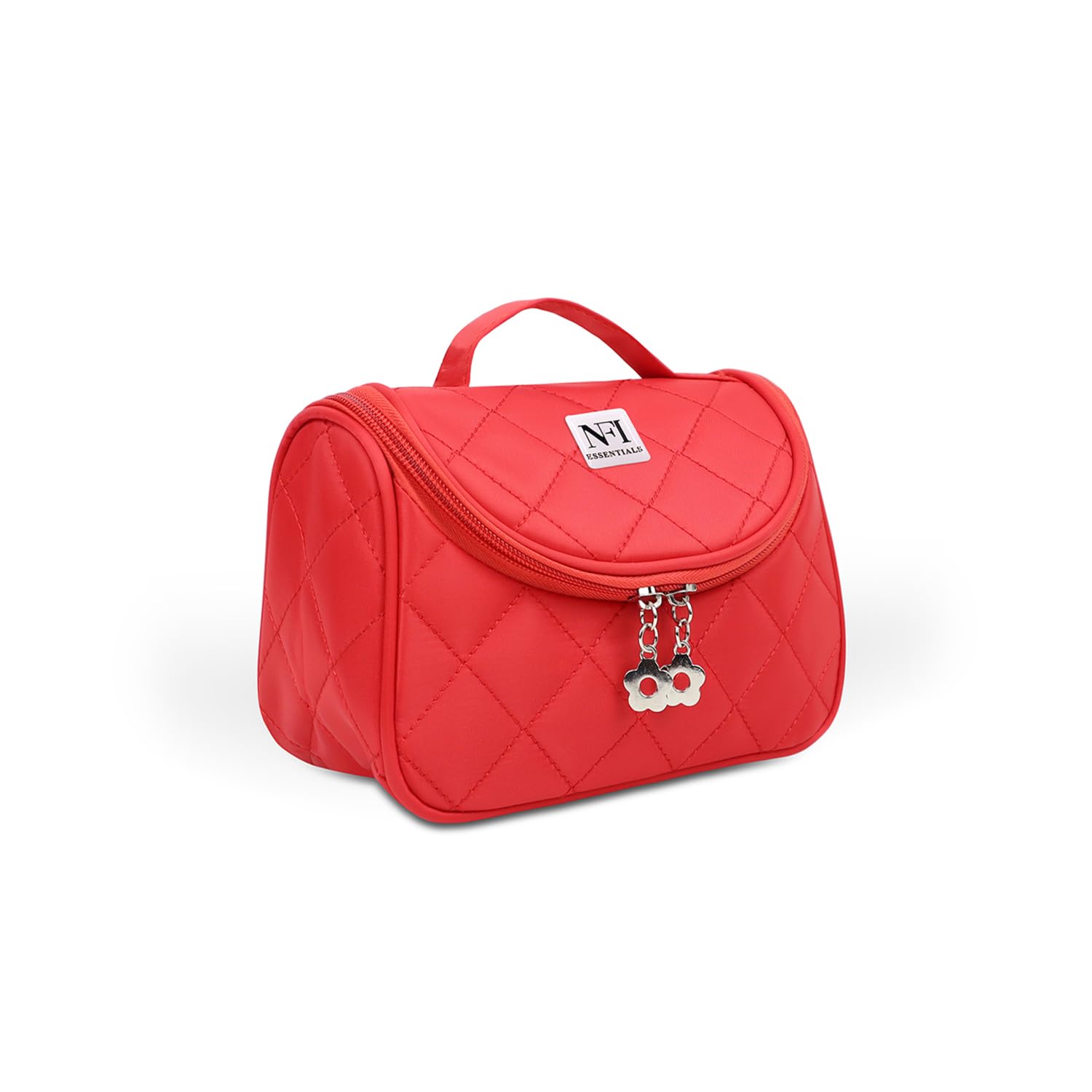 NFI Essentials Solid Color Cosmetic Pouch - Waterproof Makeup Travel Bag & Jewelry Organizer for Women | Multi-Purpose Vanity Case, Bridal Gift, Pencil Pouch | Perfect for Travel, Office & Daily Use (Red)