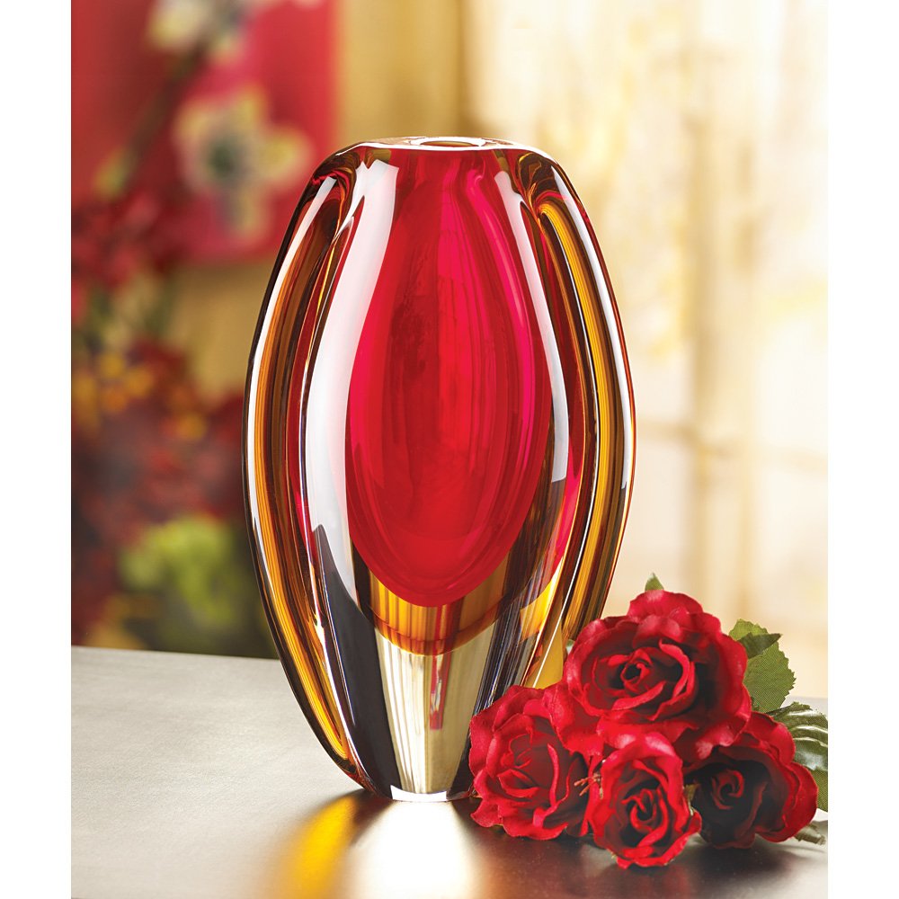 Accent Plus Red Small Glass Vase for Flowers - Elegant Home Decor, Table Centerpiece, Wedding & Party Decoration
