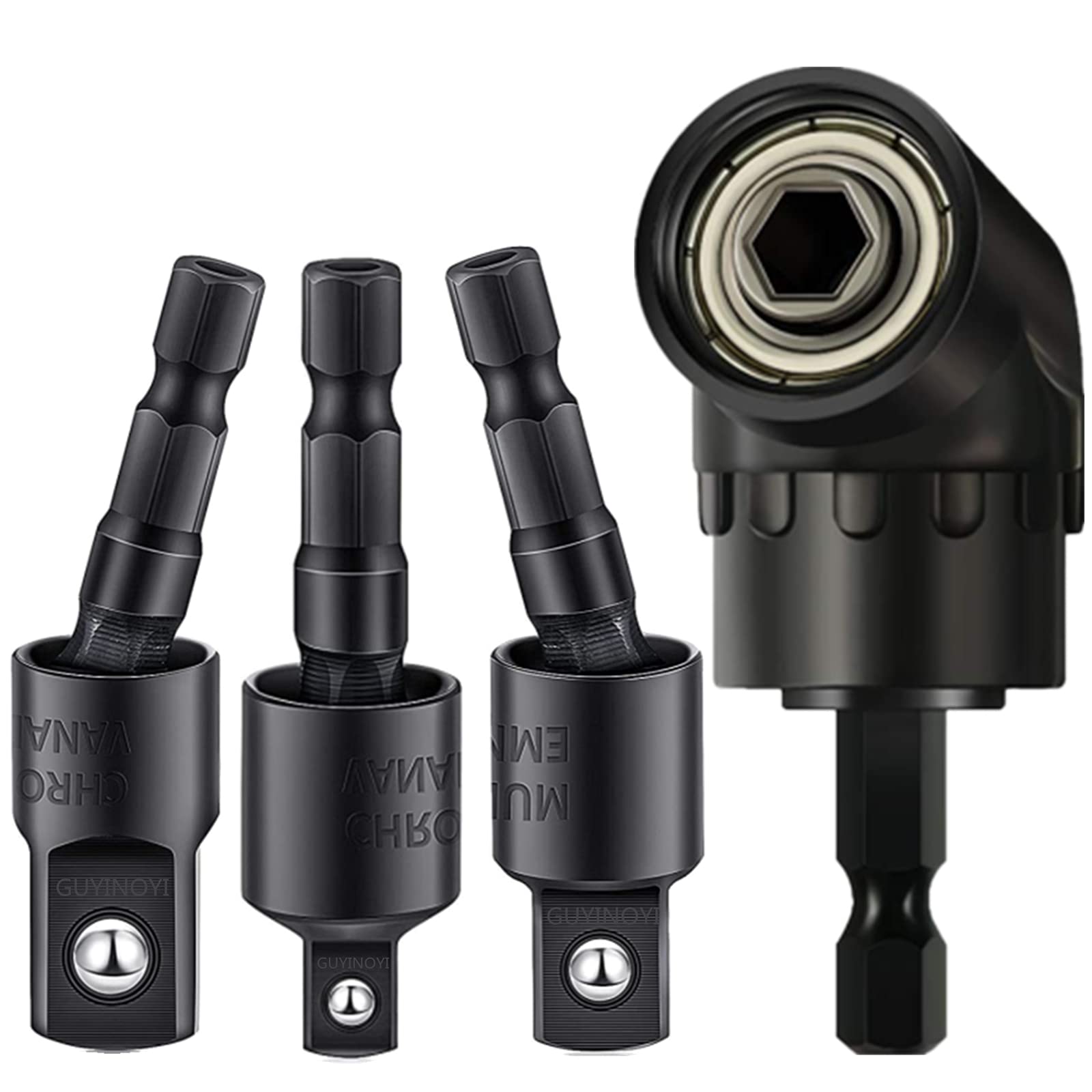 4-Piece Power Drill Socket Adapter Set - 360° Rotatable 1/4