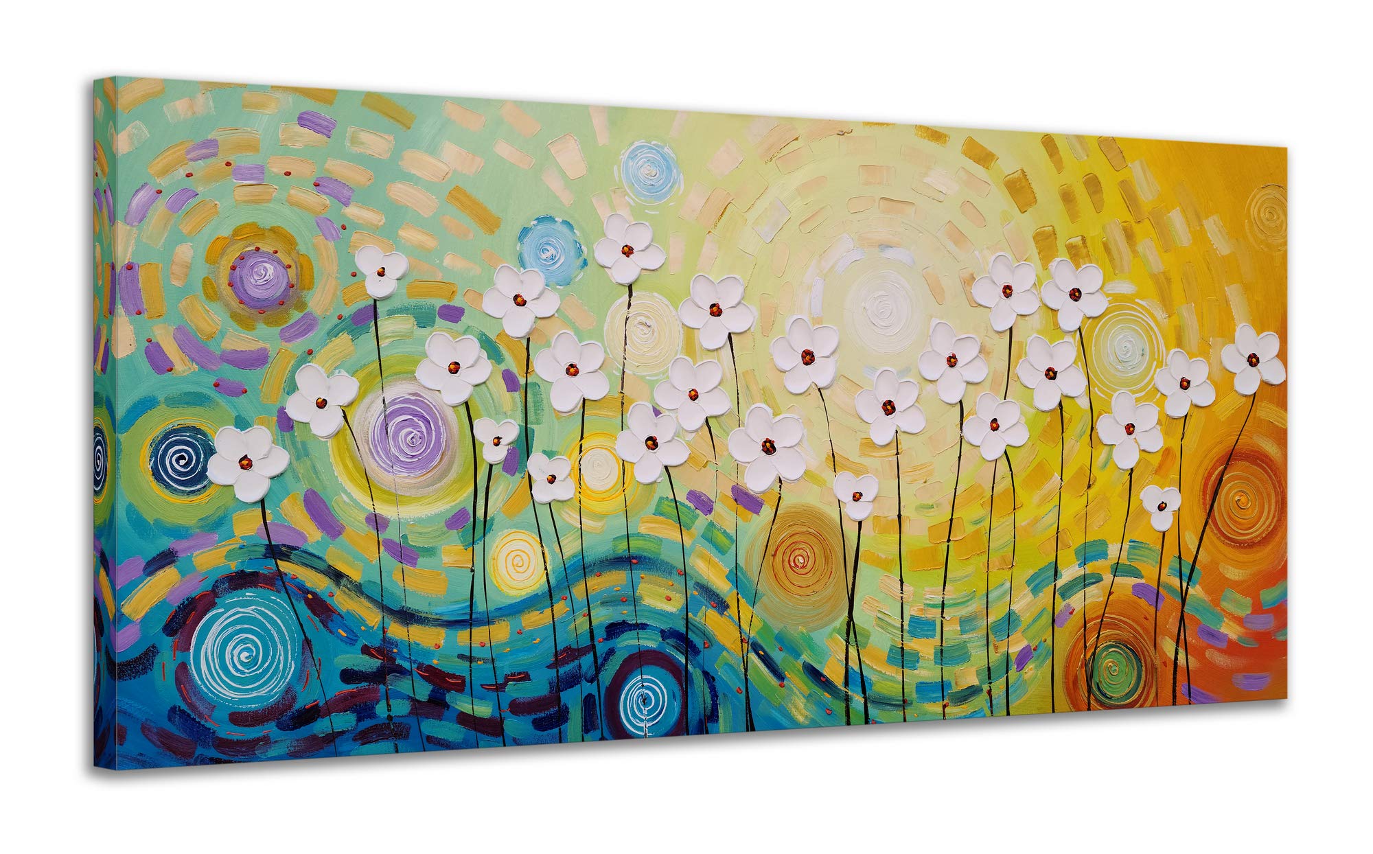 Yihui Arts White Flower Canvas Wall Art - Hand Painted 3D Oil Painting with Vibrant Colors | Modern Aesthetic Home Decor for Living Room, Bedroom & Dining Room | Perfect for Wall Decor, Housewarming Gifts & Interior Design