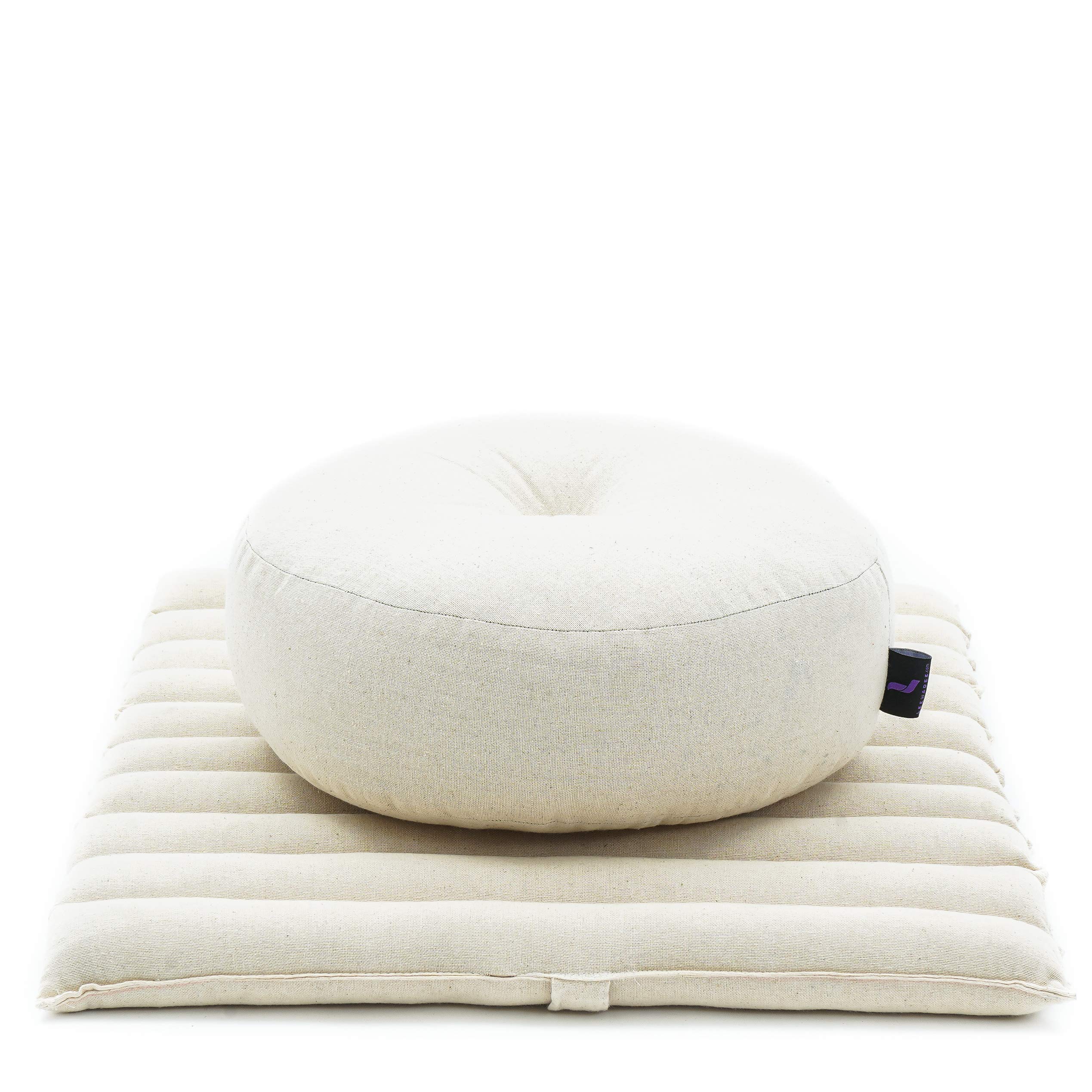 Premium Leewadee Meditation Cushion Set - Small Zafu Yoga Pillow & Roll-Up Zabuton Mat with Natural Kapok Filling for Yoga, Zen Meditation & Home Relaxation