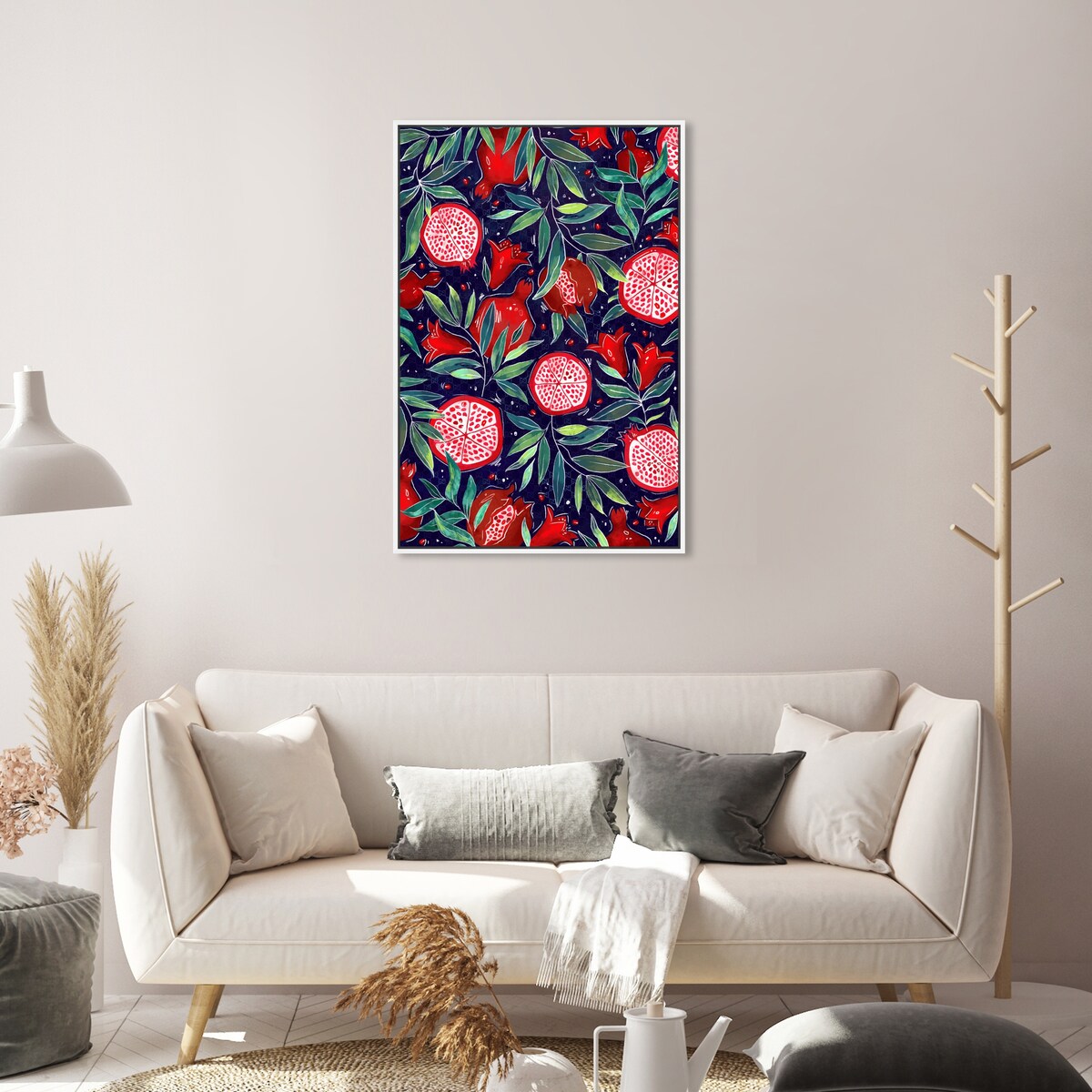 Blooming Tropical Flowers Framed Canvas Wall Art - White Cabin & Lodge Decor for Kitchen, Living Room, Bedroom - Nature-Inspired Home Decor