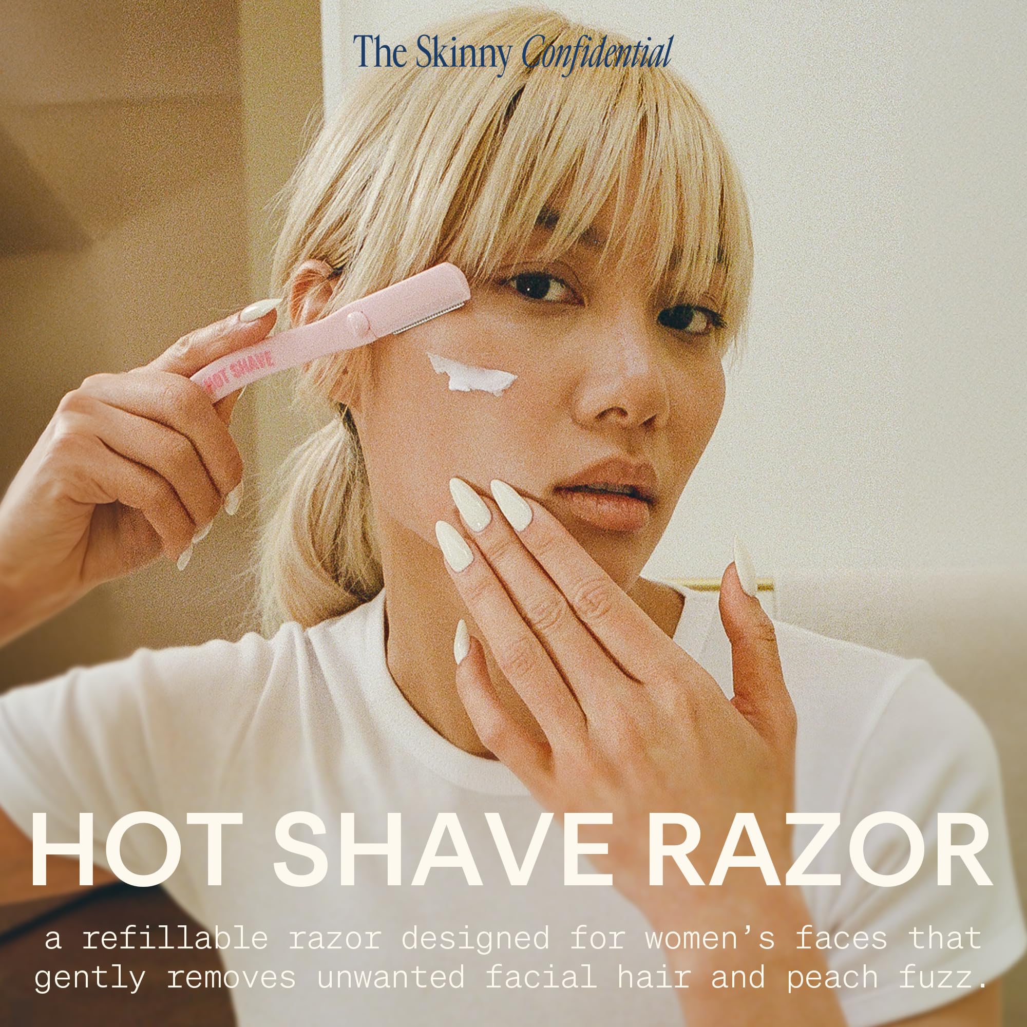 The Skinny Confidential Hot Shave Dermaplane Razor for Women - Gentle Facial Hair Removal & Exfoliating Tool for Smooth, Radiant Skin | Peach Fuzz Remover, Dermaplaning Face Shaver | Perfect for Pre-Makeup Prep & Skincare Routine