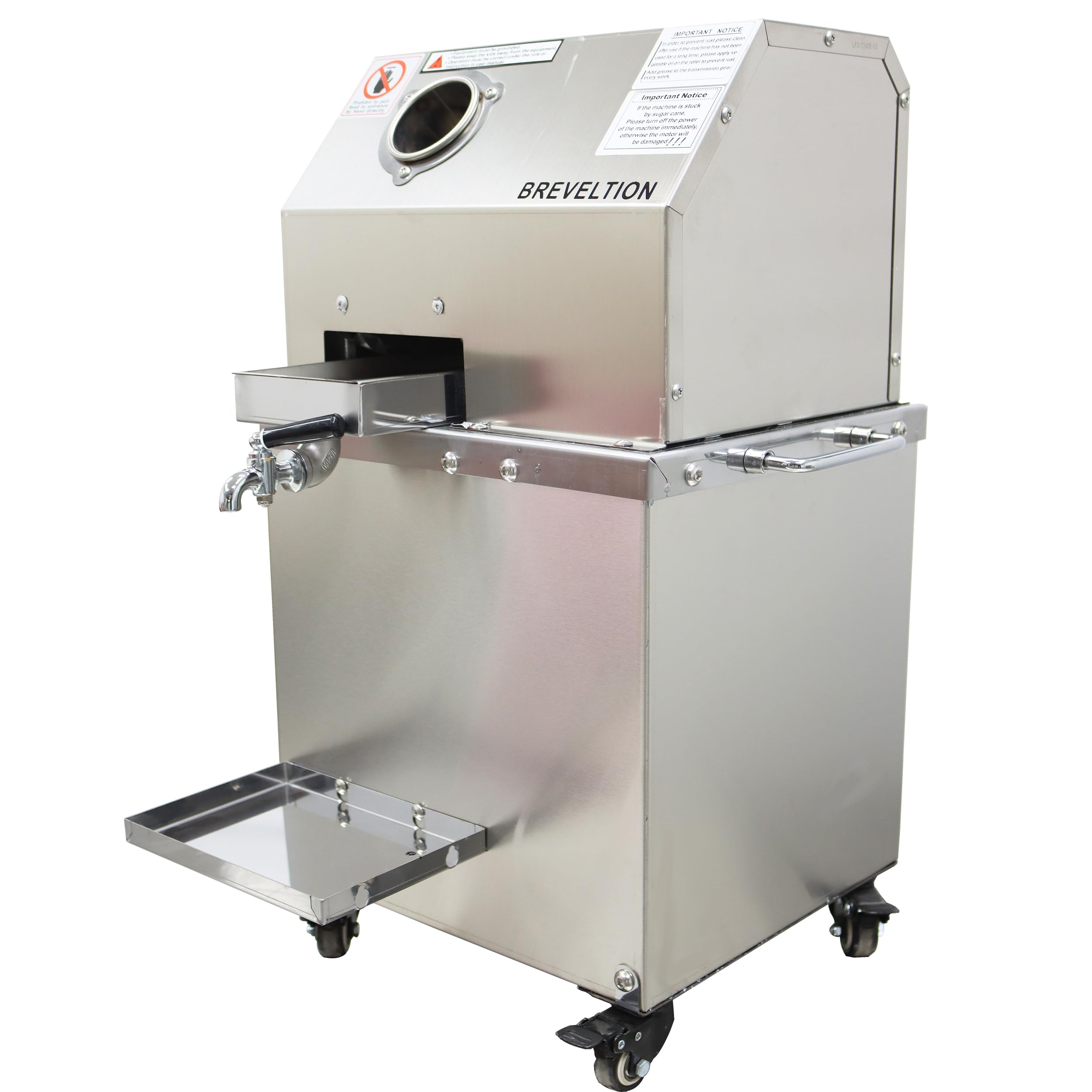 110V 750W Commercial Electric Sugar Cane Juicer Machine - 3 Roller Stainless Steel Sugarcane Press Extractor with Cleaning Port & 4 Casters - Perfect for Juice Bars, Restaurants, and Home Use