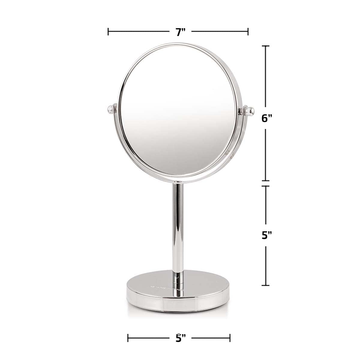 OVENTE 6-Inch Double-Sided Vanity Mirror with 1X/7X Magnification - 360° Swivel Stand, Polished Chrome Finish - Perfect for Makeup Application, Grooming & Skincare - Ideal for Bedroom Dresser, Bathroom Vanity & Office Desk