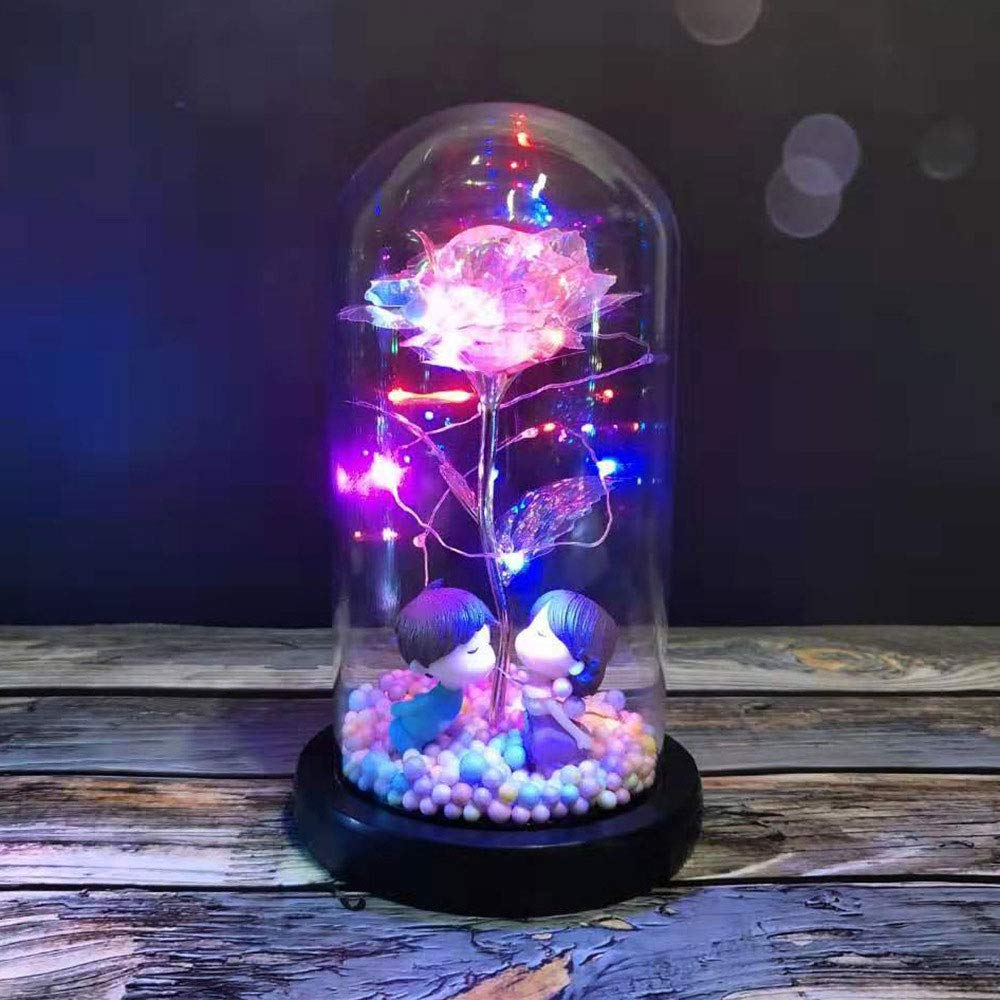 Galaxy Gold Dipped Rose Flower with LED Fairy Lights in Glass Dome on Wooden Base - Romantic Valentine's Day & Anniversary Gift for Her, Perfect for Bedroom Decor, Wedding Centerpiece, and Special Occasion Surprise
