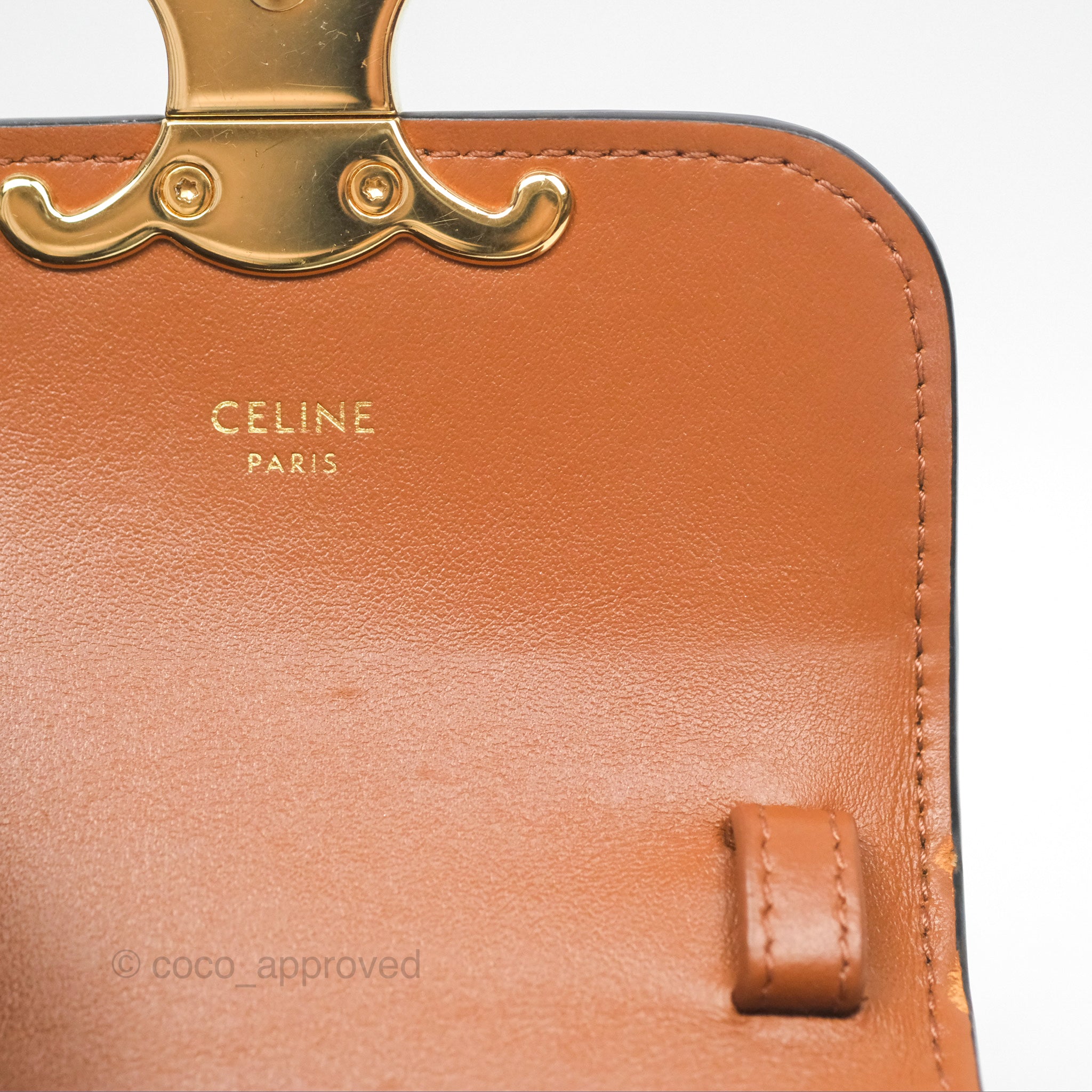 Celine Mini Triomphe Bag in Tan Canvas & Calfskin Leather - Perfect for Everyday Use, Work & Travel