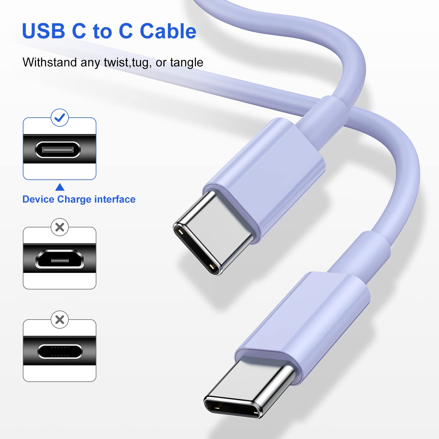 Fast Charging USB C Charger for iPhone 16/15 - 10FT Long USB C to C Cable - Compatible with iPhone 15 Pro/15 Plus/Pro Max, iPad Pro 12.9/11 inch & iPad Air - Purple - Perfect for Home, Office & Travel Charging
