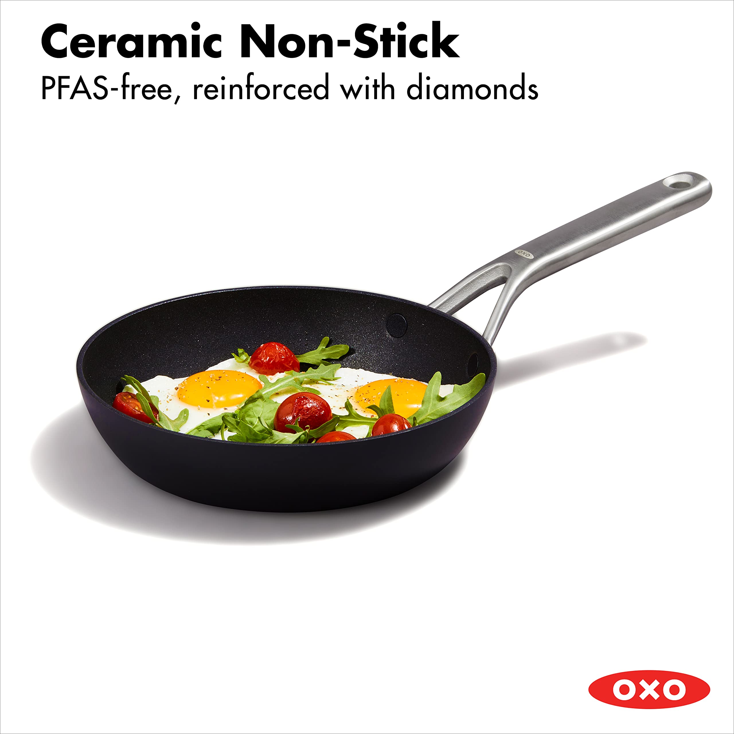 OXO Professional 8-Inch Nonstick Frying Pan Skillet - Hard Anodized Ceramic Cookware, PFAS-Free, Induction Compatible, Diamond Reinforced Coating, Stainless Steel Handle, Dishwasher & Oven Safe (Black) - Perfect for Sautéing, Frying Eggs & Pancakes in Modern Kitchens
