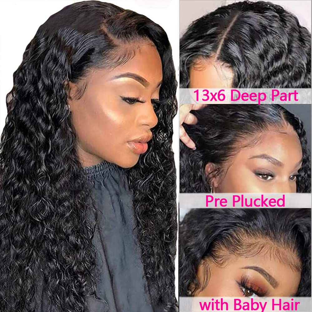 CHEETAHBEAUTY 13x6 HD Transparent Lace Front Wig - Brazilian Human Hair Deep Wave 10A Grade - Pre Plucked with Baby Hair - 250% Density 30 Inch - Natural Black - For Black Women | Perfect for Daily Wear, Parties, Weddings & Special Occasions