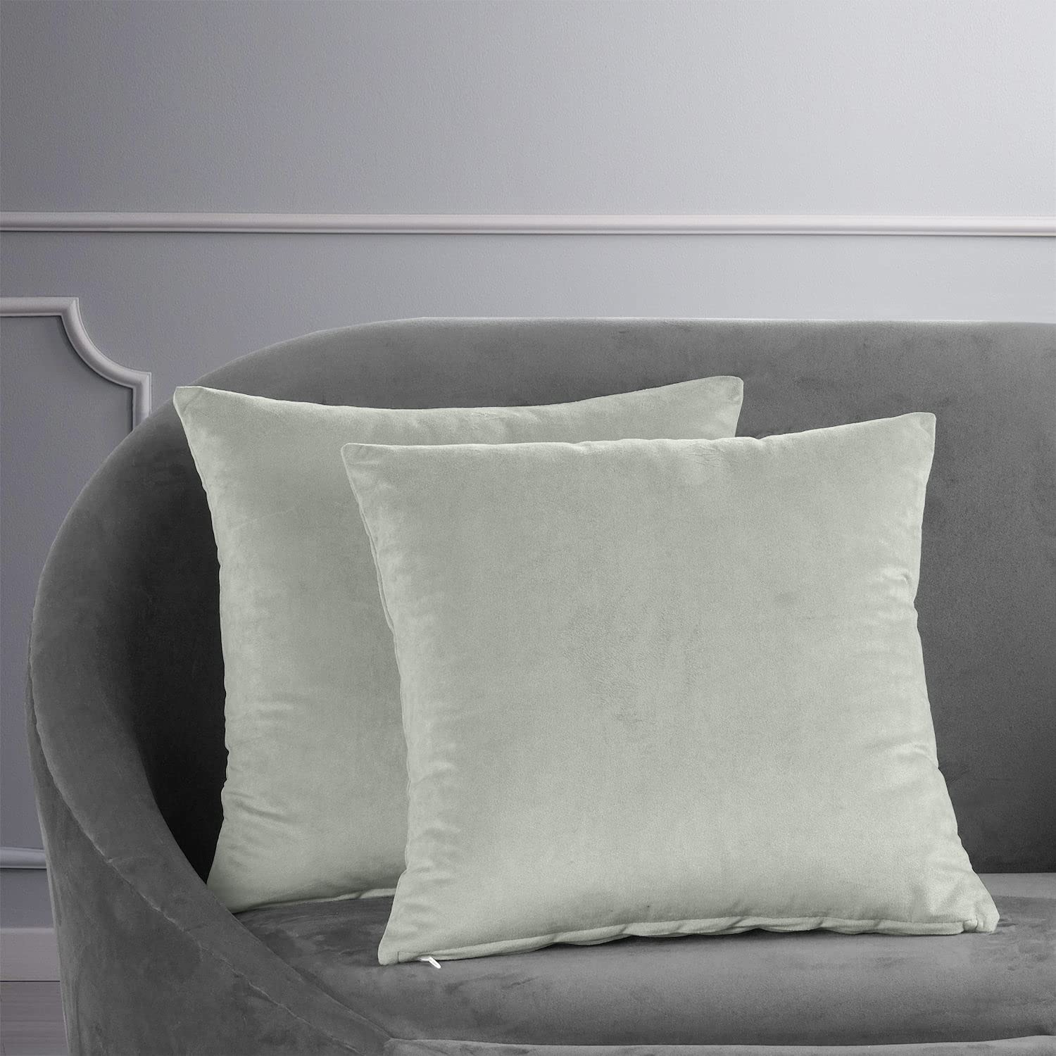 Premium Velvet Cushion Cover Set (18x18 Inches) - Soft Decorative Pillow Covers for Sofa, Bed, Chair - Pair in Elegant Reflection Grey - HPD Signature Collection - VPCH-160401-CC18PR