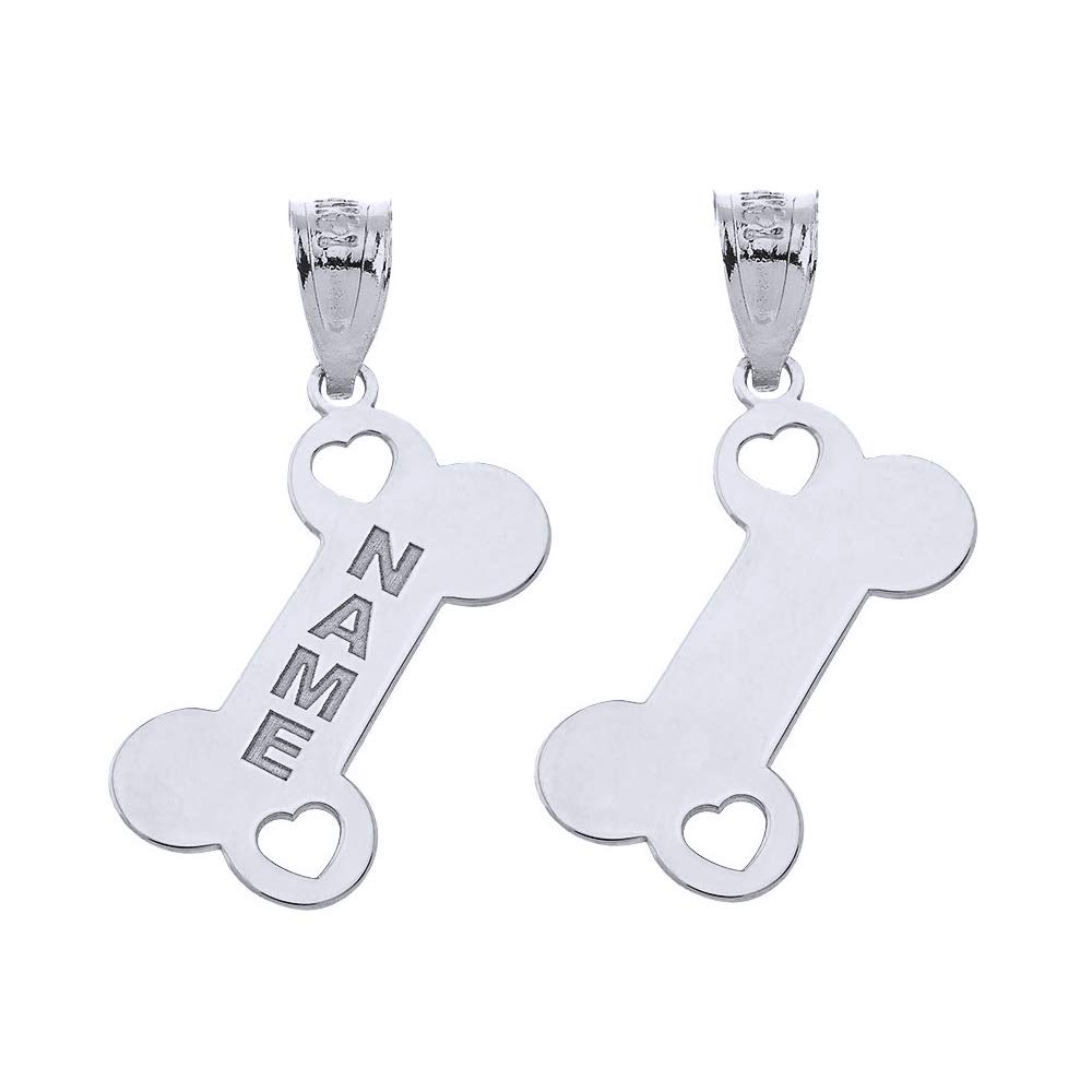 Personalized 14k White Gold Dog Bone Charm Pendant - Custom Name Engraved - Perfect for Pet Lovers, Gifts & Jewelry Collections